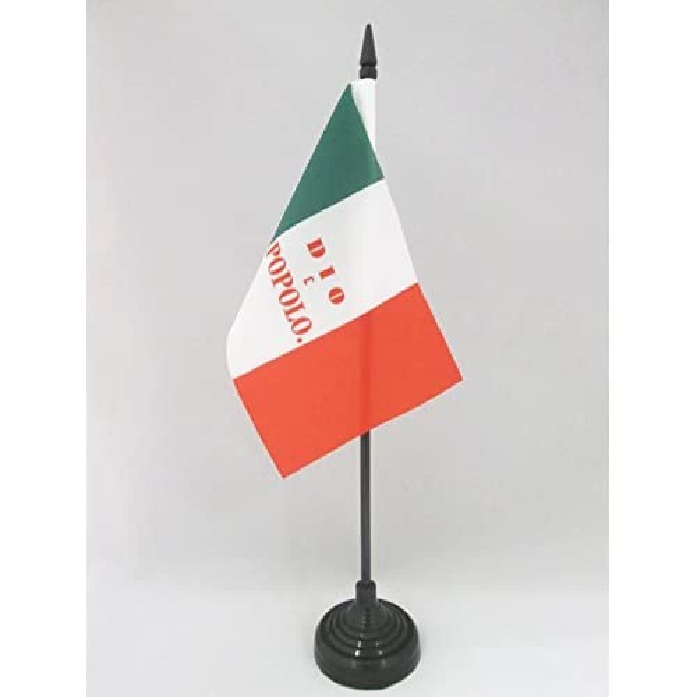 Roman Republic 1849 Mini Table Flag 4x6 Inches | Italy Historical Flag | Former Italian States Dio è Popolo Desk Banner 15x10 cm with Black Plastic Stand - Perfect for History Enthusiasts, Office Decor & Italian Heritage Displays