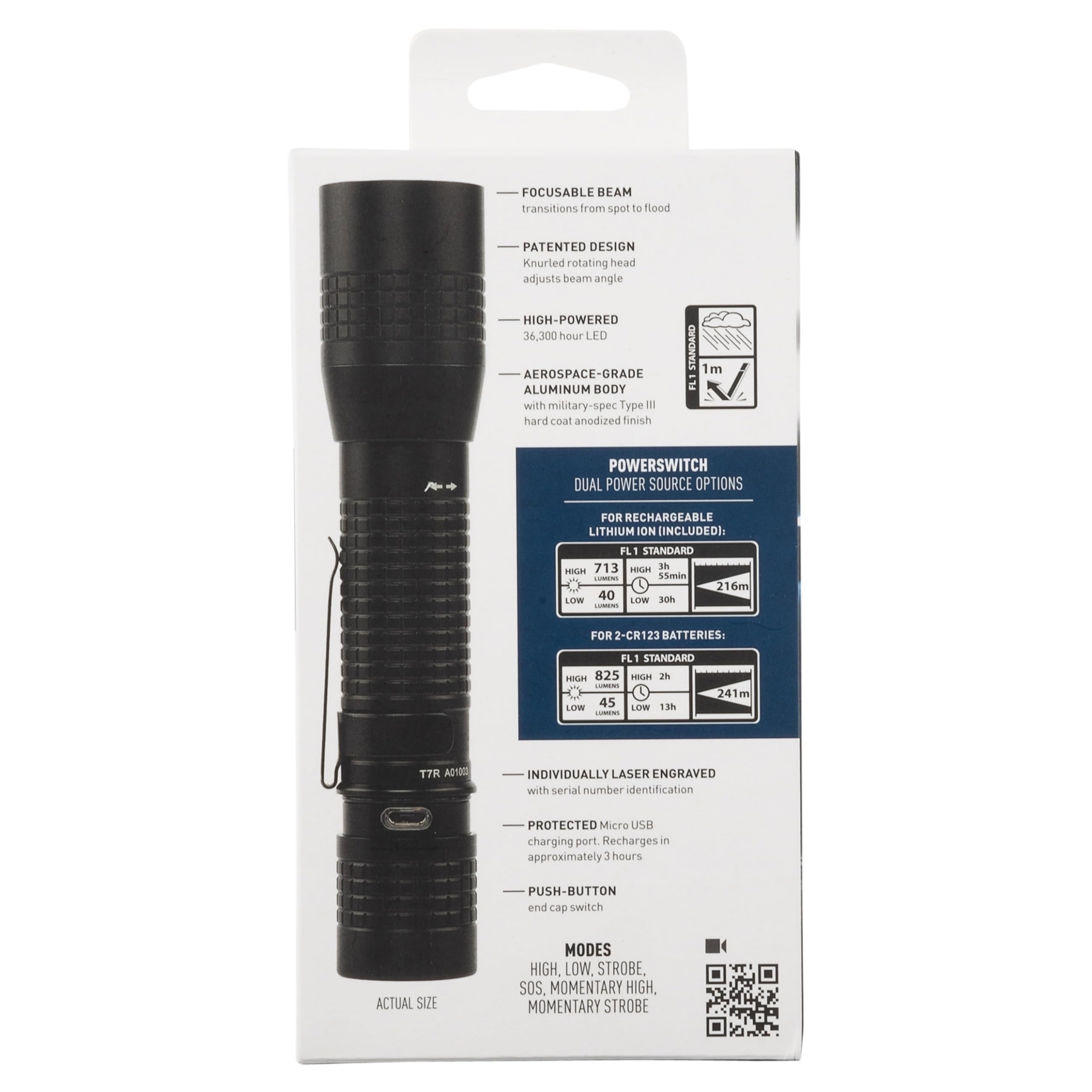 Nite Ize INOVA T7R PowerSwitch Rechargeable Tactical Flashlight - 713 Lumen LED Flashlight for First Responders, Police, Camping & Hiking - Compact & Durable for Emergency, Outdoor Adventures & Home Use