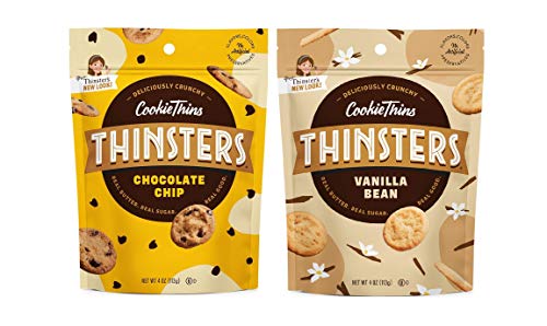 Thinsters Cookie Thins - Non-GMO Chocolate Chip & Vanilla Bean Variety Pack (4 Ounce, Pack of 4) | Crispy Thin Cookies for Snacking, Parties & Gifts | Perfect for Coffee Time, Office Treats & Family Sharing