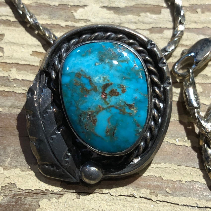 Vintage Navajo Turquoise Necklace & Pin - Sterling Silver Jewelry for Women, Handmade Southwest Style, Perfect for Boho Fashion & Special Occasions