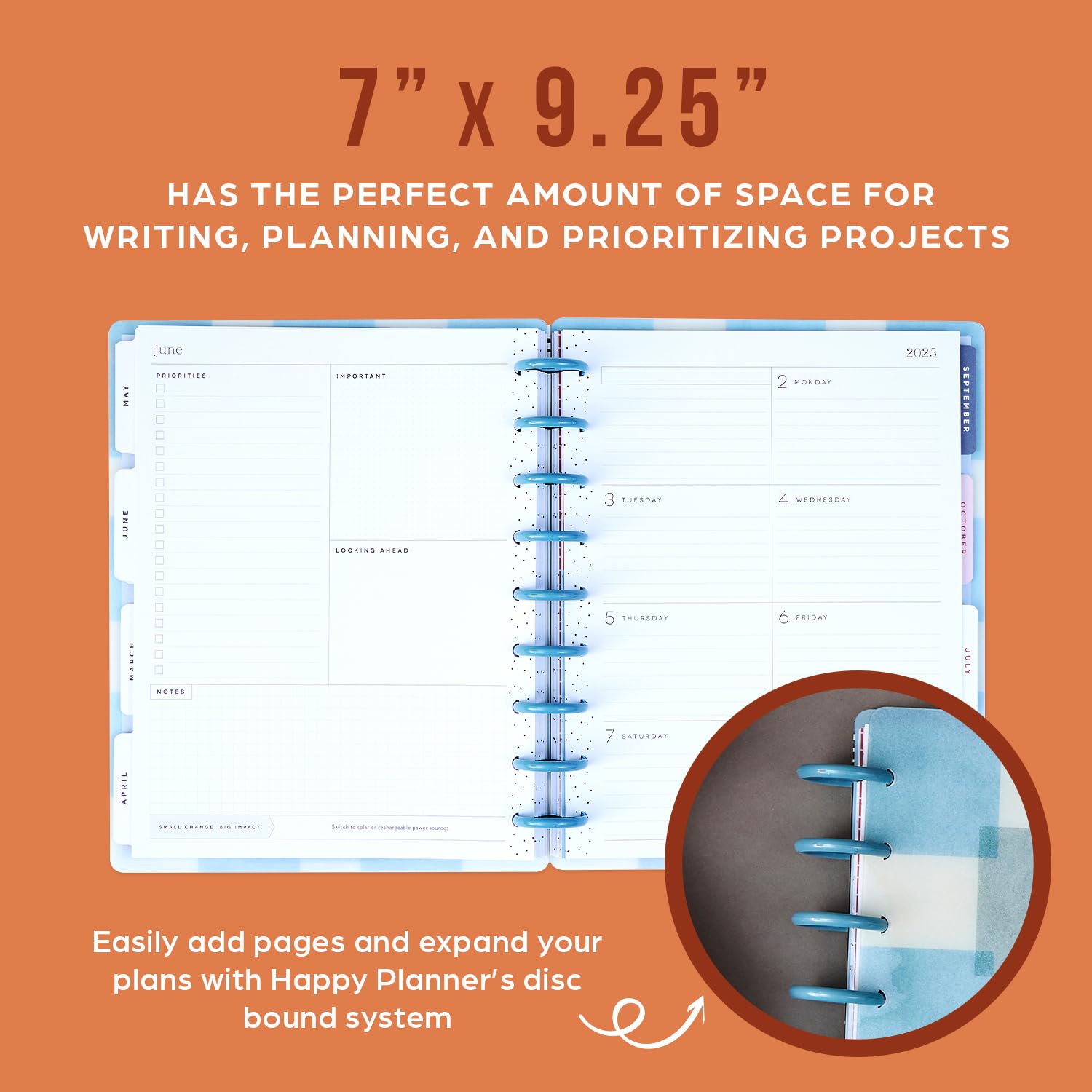 Happy Planner Sustainable Disc-Bound 12-Month Planner 2025 - Daily, Weekly & Monthly Layout, Classic Size (7