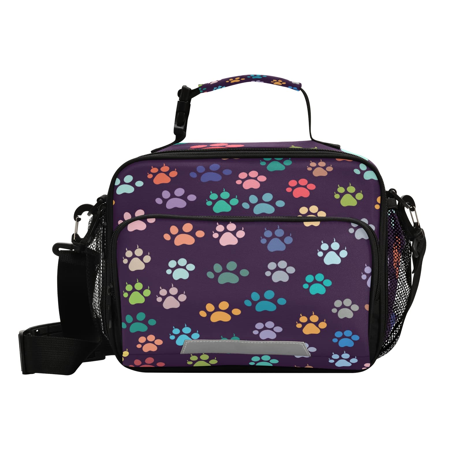 Insulated Lunch Bag with Shoulder Strap - Animals Footprint Design, 11x4.33x9.05 Inch Thermal Lunch Box for Work, School, Office, Picnic & Outdoor Activities - Perfect for Kids and Adults