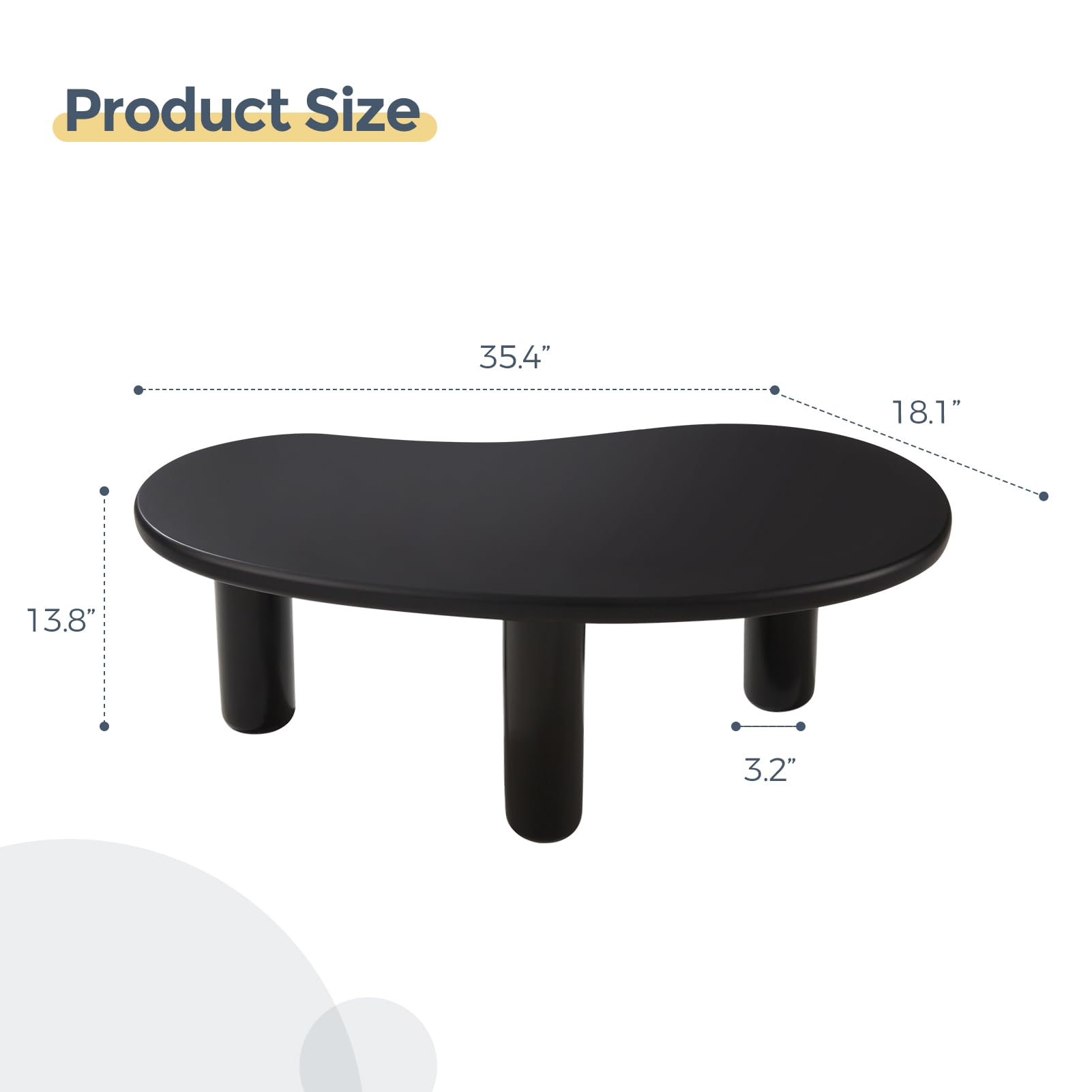 MAXYOYO 35.4 Inch Modern Cashew-Shaped Coffee Table - Unique Cloud Design Round Center Table for Living Room, Black | Perfect for Small Spaces, Apartments & Cozy Home Decor