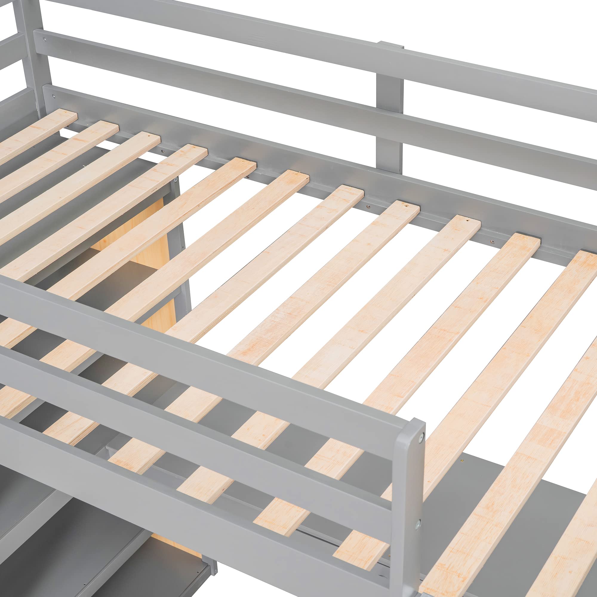 P PURLOVE Twin Size Wood Loft Bed with Desk & Storage Shelf for Kids - Sturdy High Loft Bed with Slat Support (No Box Spring Needed) - Perfect for Small Bedrooms, Dorm Rooms & Space-Saving Kids' Rooms