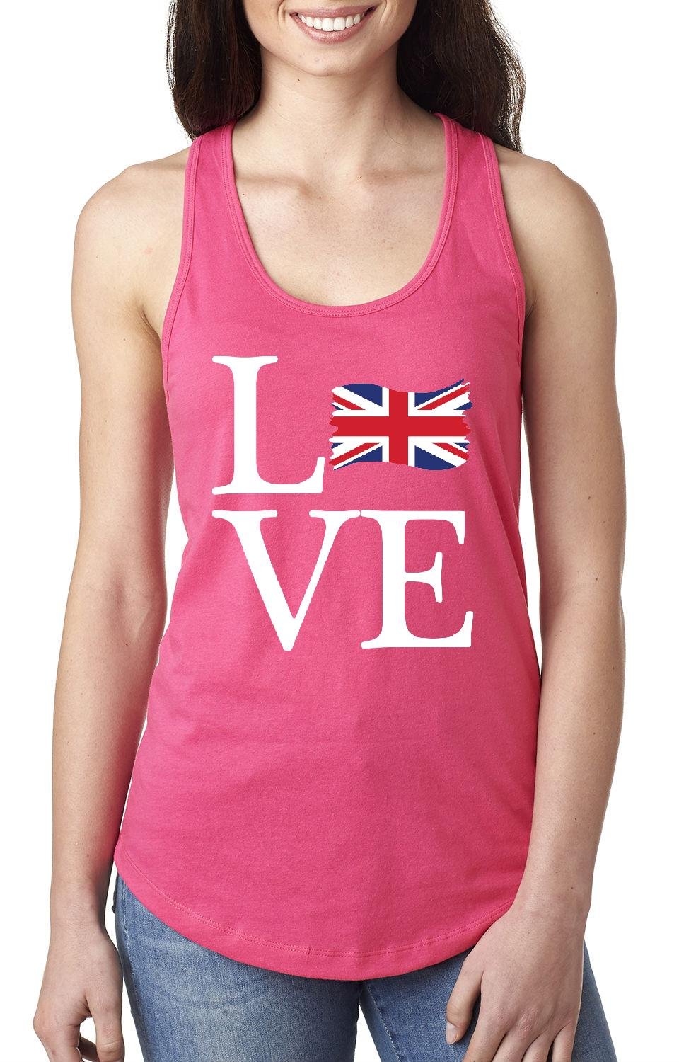 Love United Kingdom Flag Racerback Tank Top - Women's British Travel Gift - Perfect for Vacations, Sightseeing & Patriotic Events