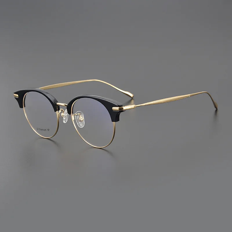 Stylish Unisex Black Titanium Acetate Round Eyeglasses Frame - Lightweight & Durable Full Rim Glasses for Men & Women - Perfect for Work, Reading & Fashion Accessories