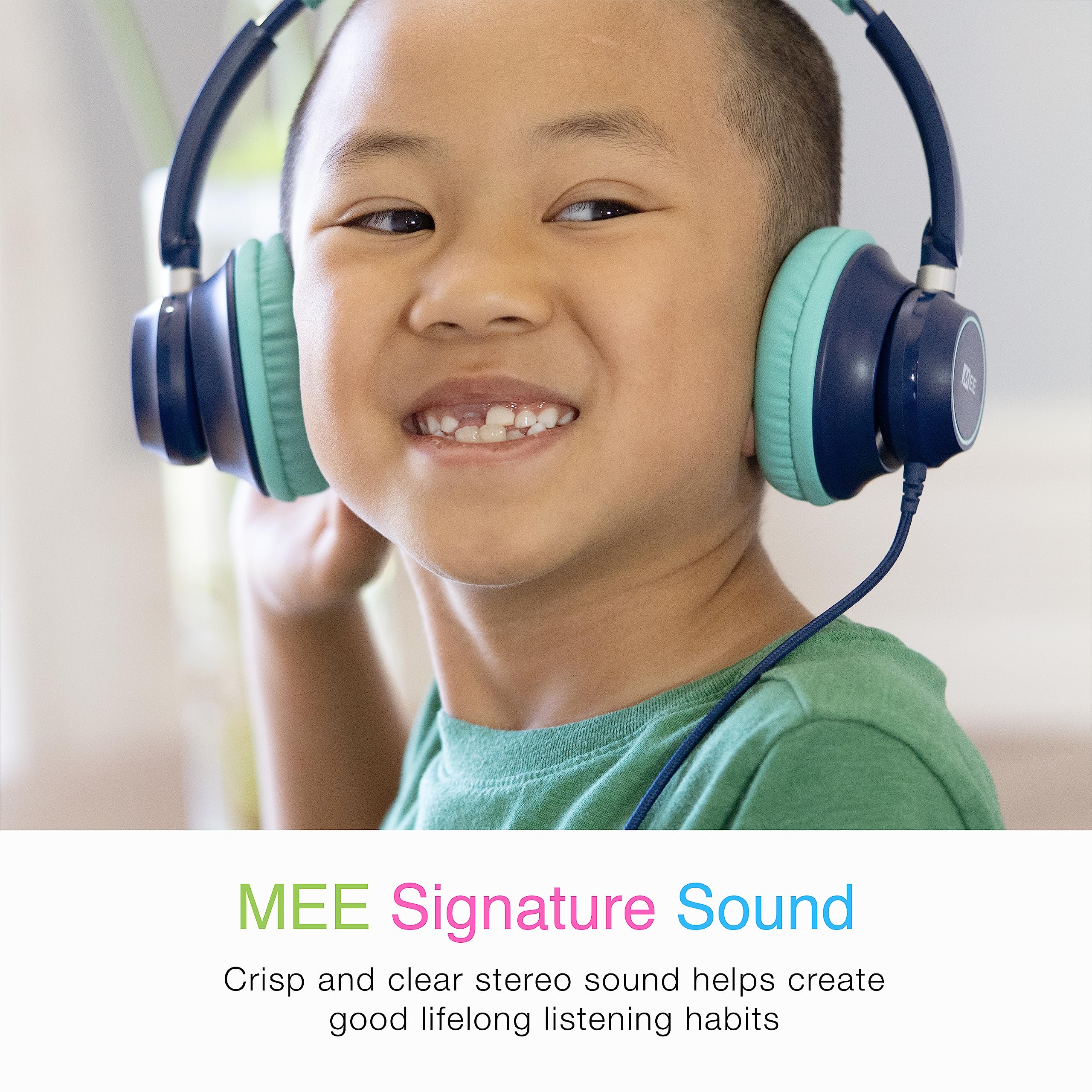MEE audio KidJamz KJ45 Kids Headphones with Volume Limiter & Mic - Safe On-Ear Adjustable Headset for Children, 3.5mm Wired (Blue/Teal) - Perfect for Online Classes, Homeschooling, Travel & Tablet Use