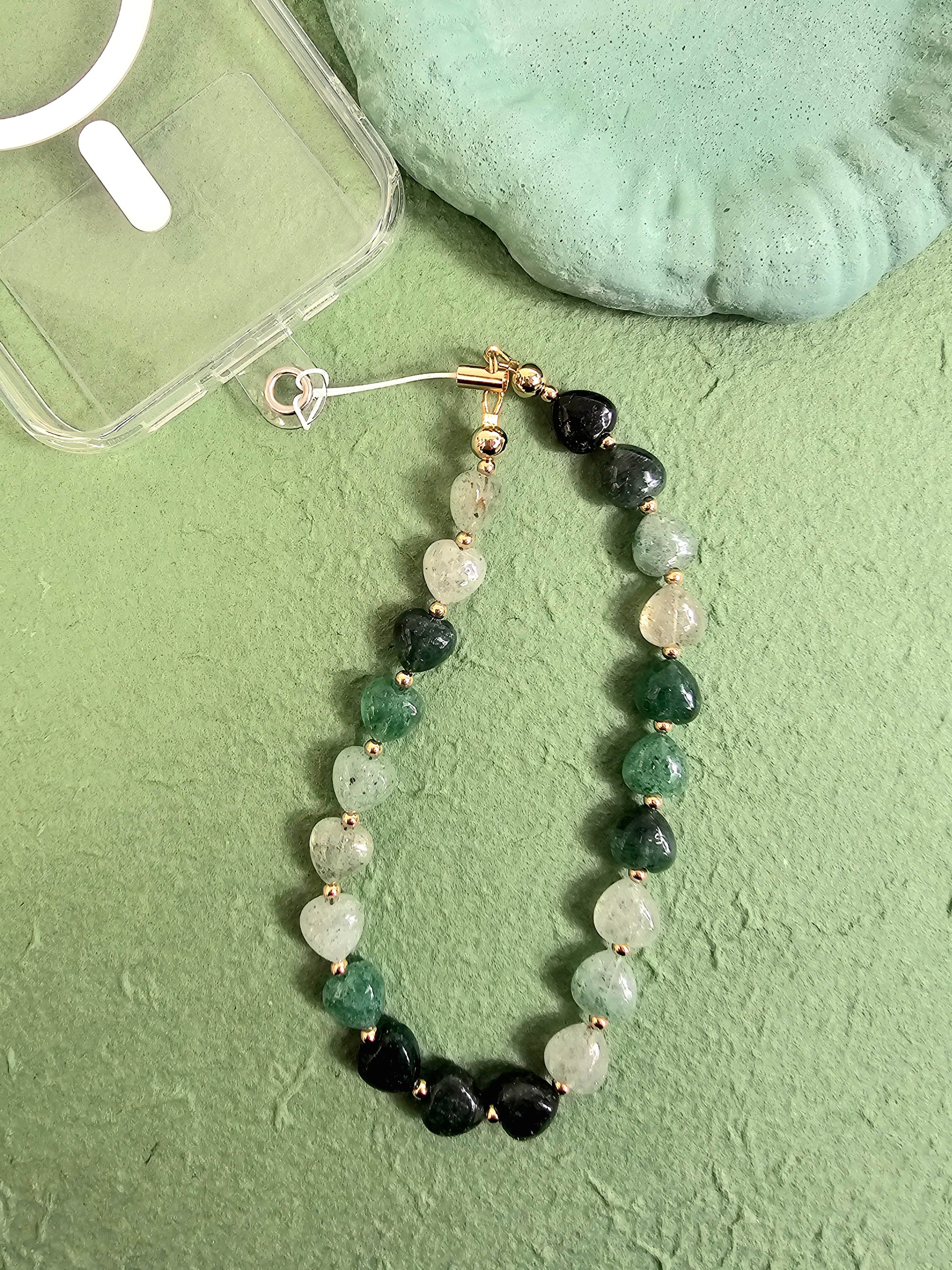 Heart Shaped Green Aventurine Phone Strap Charm - Lucky Crystal Pendant for Phone, Purse & Keys | Perfect Gift for Women, Girls | Boho Jewelry Accessory for Protection & Good Fortune