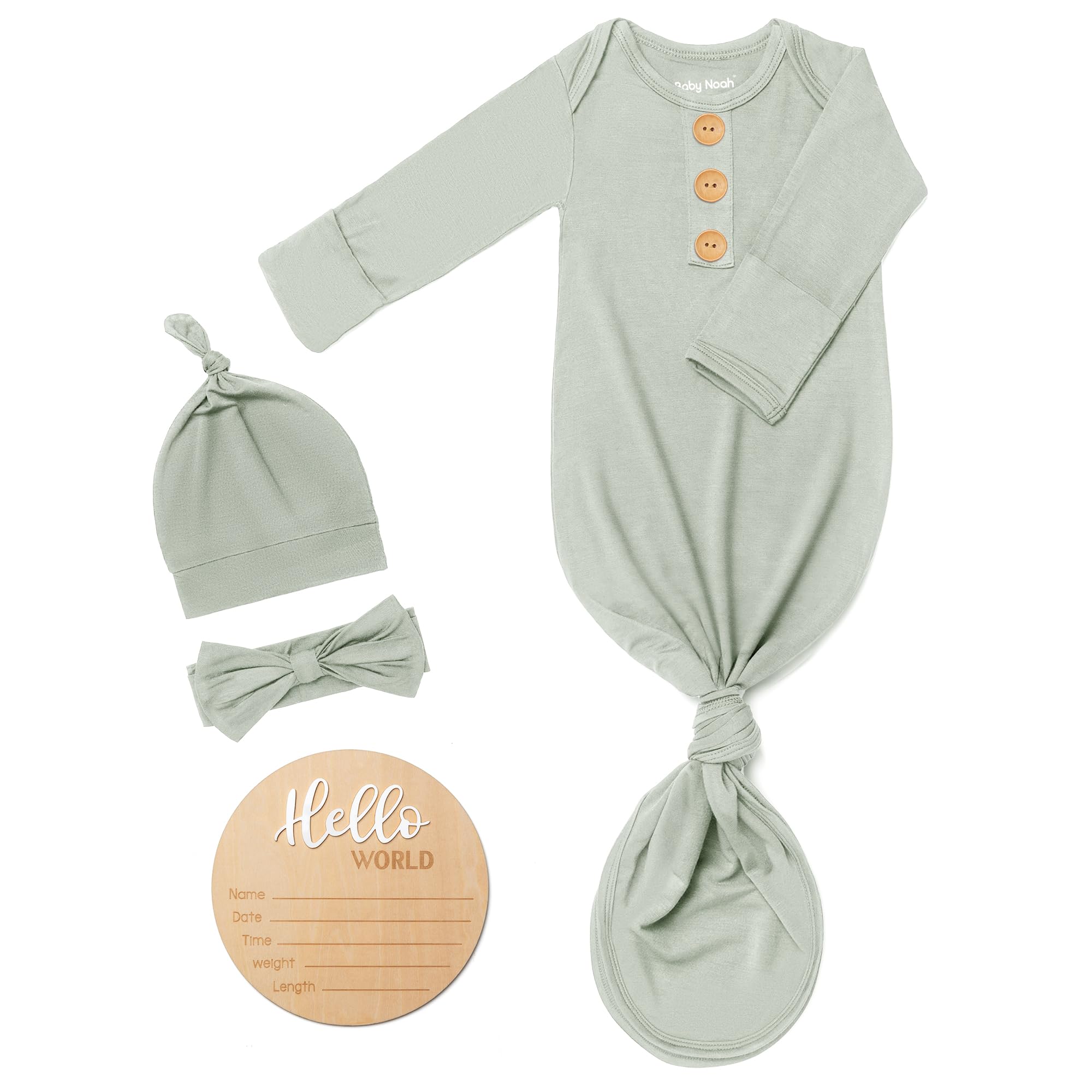 Soft Baby Knot Gown 0-3M - Newborn Sleepers with Mittens & Name Tag for Announcement Photos