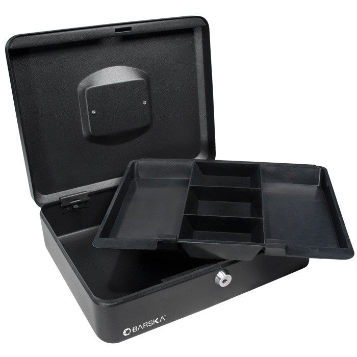 Barska CB11834 12-Inch Secure Cash Box with Key Lock - Ideal for Small Business, Home Office, and Retail Store Money Storage