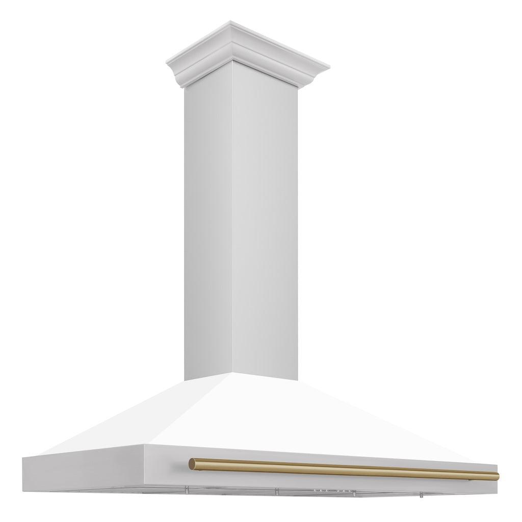 ZLINE KB4STZ Autograph Edition Convertible Stainless Steel Range Hood - White Matte Shell with Champagne Bronze Accents | Professional Kitchen Ventilation for Modern Homes