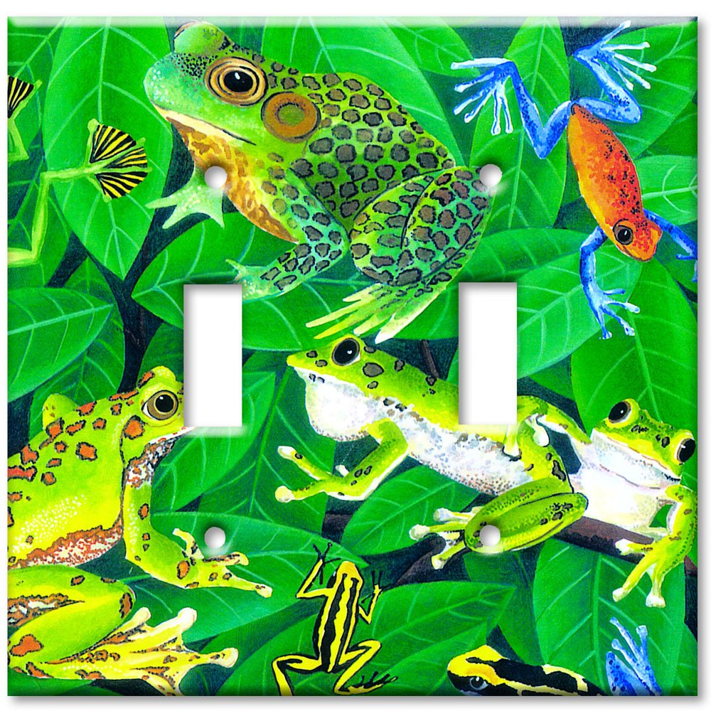 Decorative Metal Wall Plate - Double Gang Toggle Switch Cover with Frog Art Design - Made in USA - Perfect for Home Decor, Living Room, Bedroom & Office