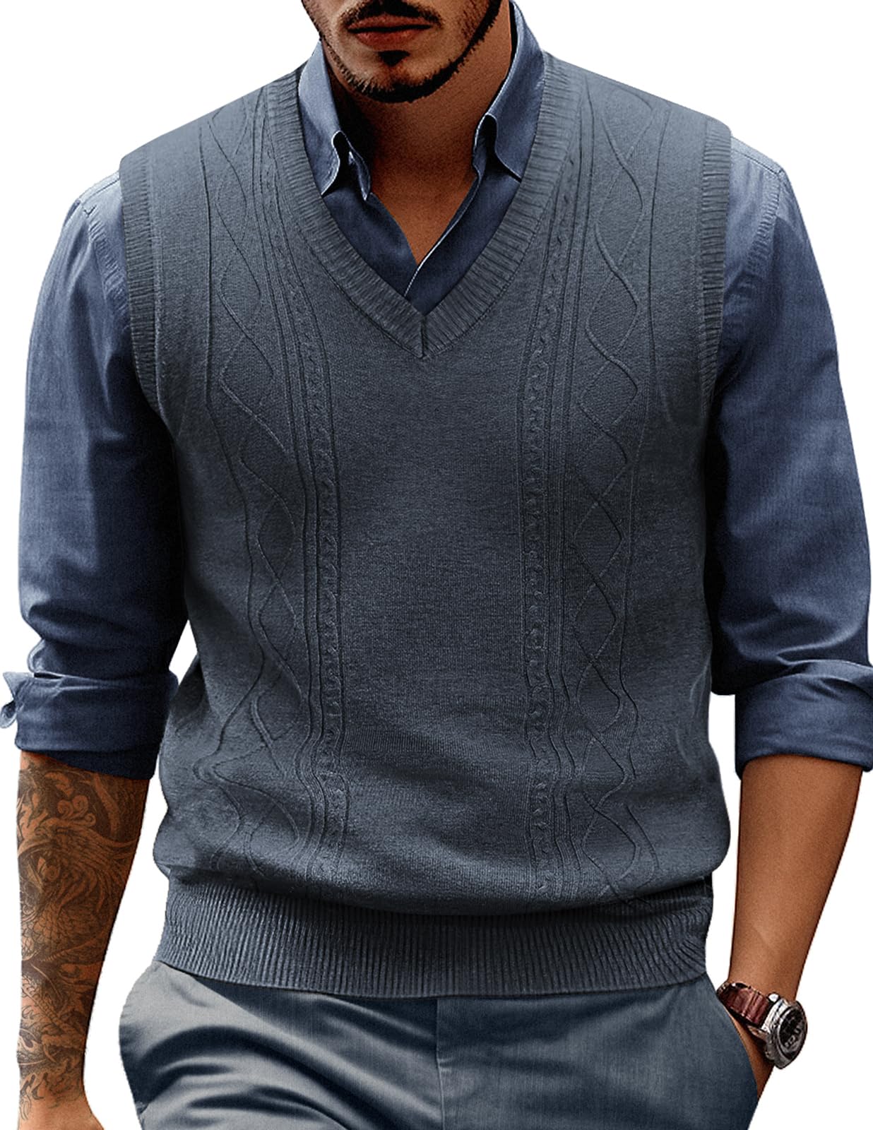 PJ PAUL JONES Men's Cable Knit V-Neck Sweater Vest - Soft Pullover Sweater for Men - Perfect for Layering, Office Wear & Casual Outfits