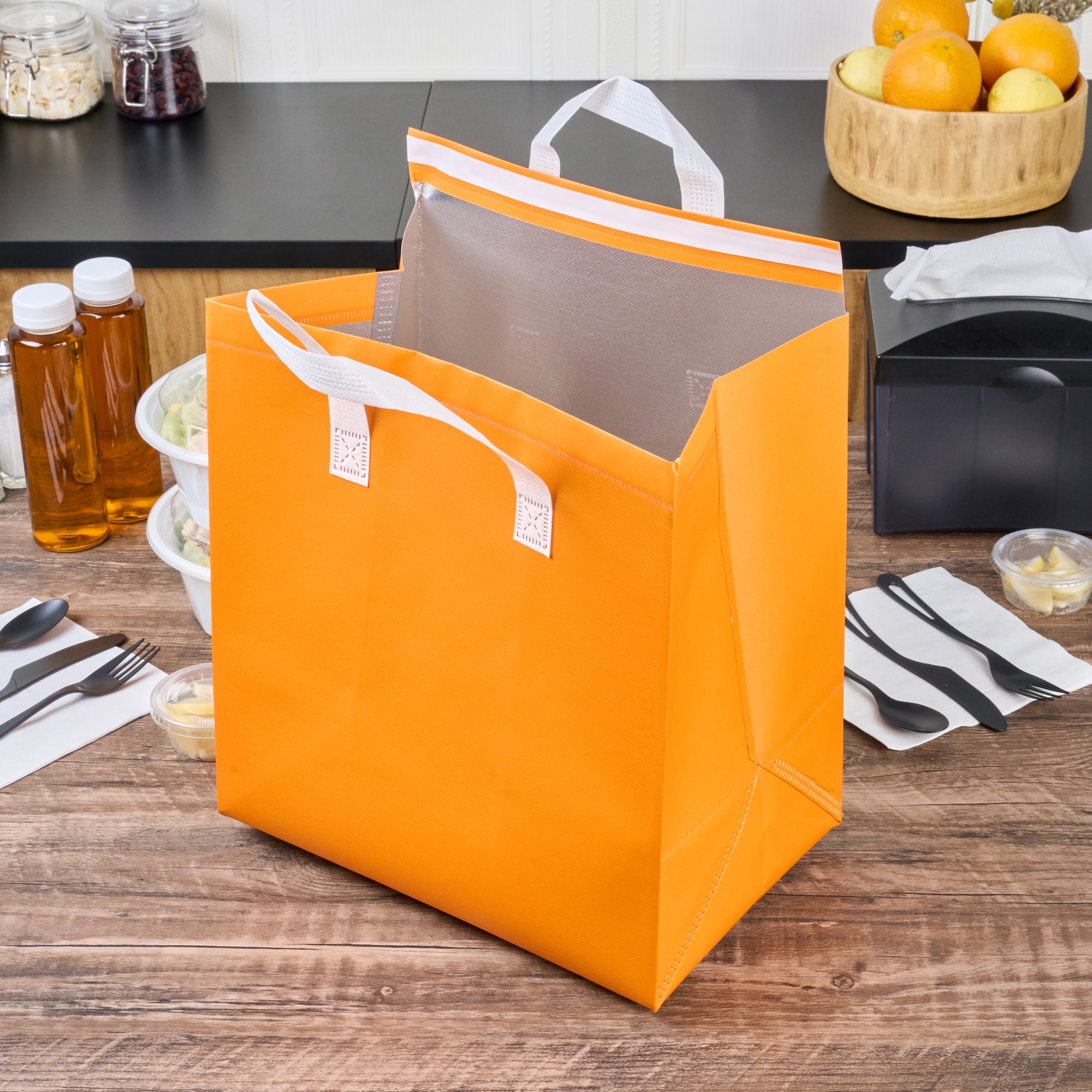Orange Insulated Take Out Bags - Tamper Evident Food Delivery Bags (11.75
