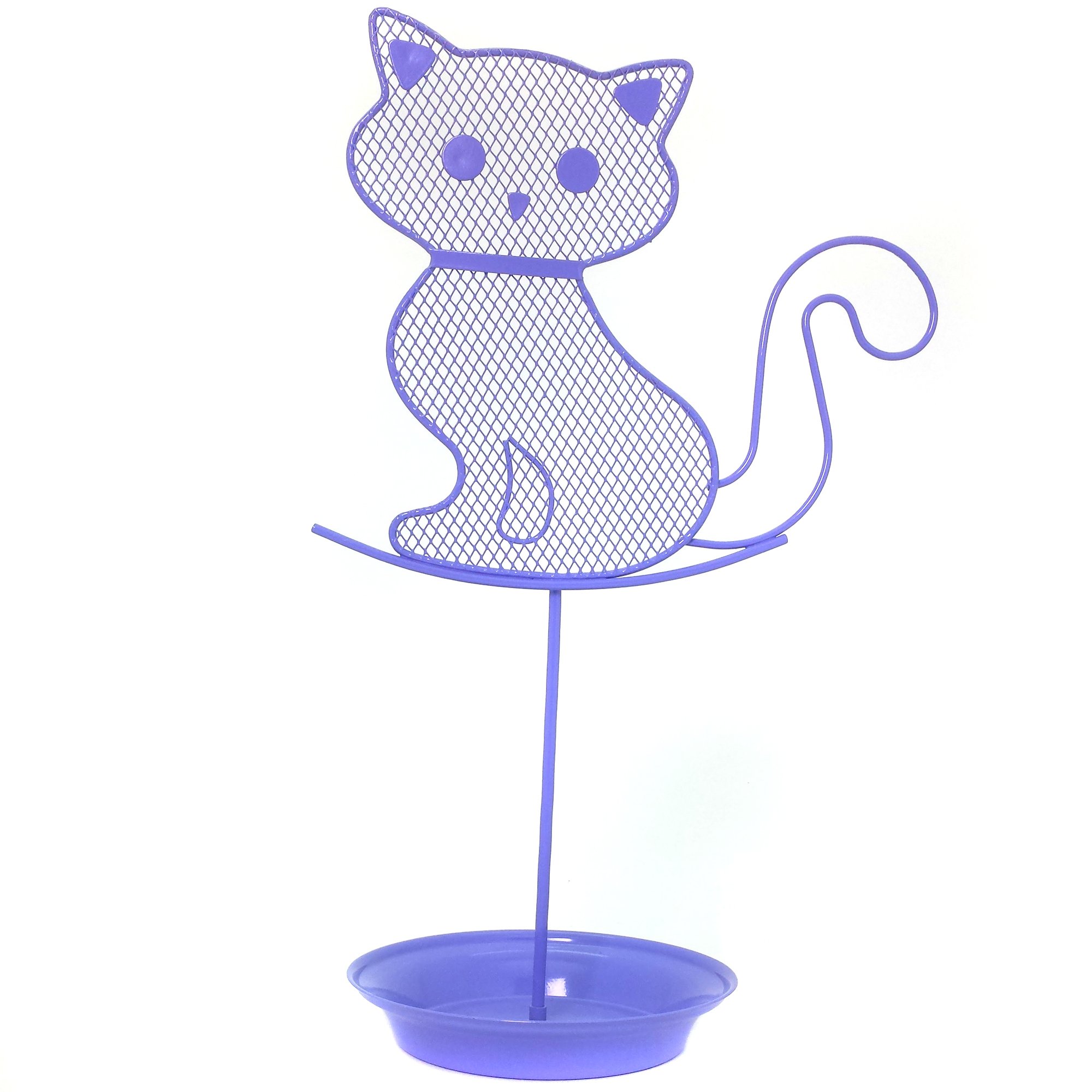 Bucasi Cute Cat Jewelry Organizer - Purple Earring Stand & Necklace Holder - Lavender Dresser Top Jewelry Storage for Women & Teens - Perfect for Bedroom Vanity, Bathroom Counter & Travel Jewelry Organization