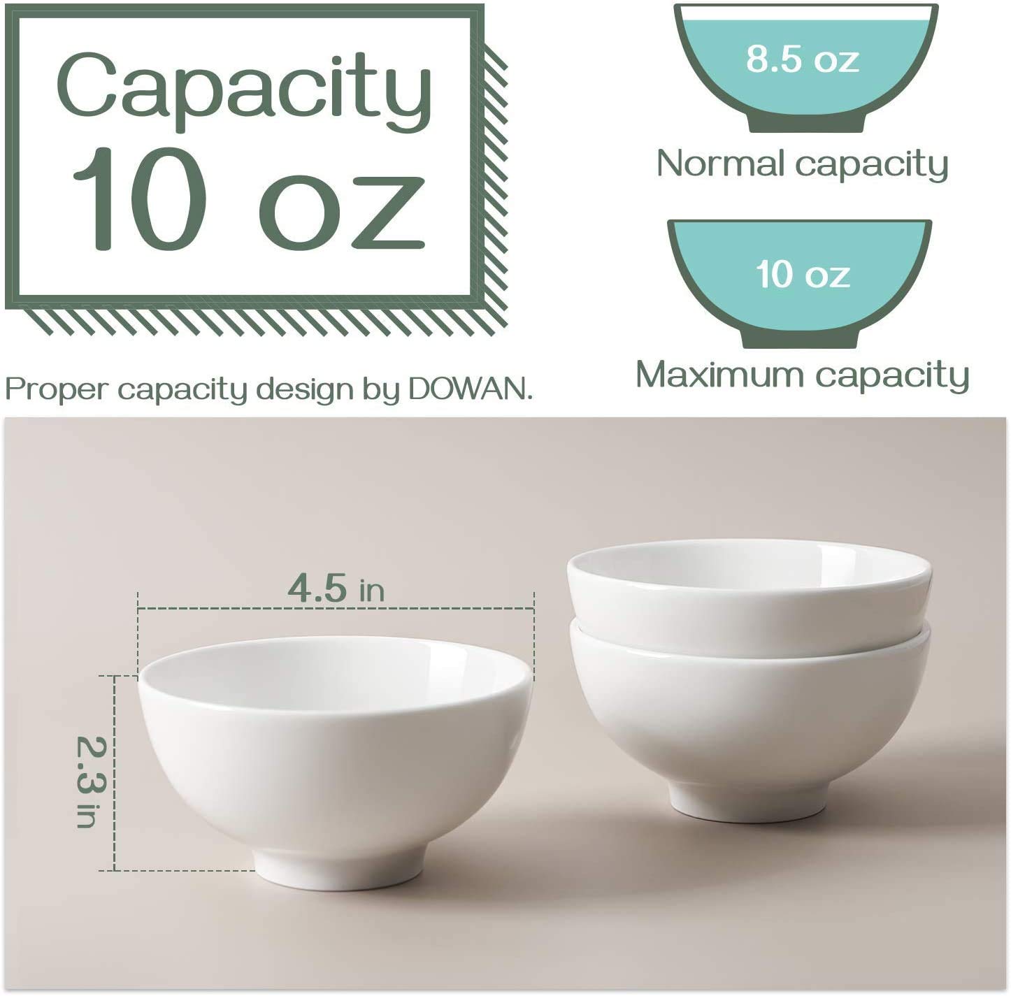 DOWAN 8-Pack 10oz Porcelain Small Bowls Set - Perfect for Ice Cream, Desserts, Salads, Fruits, Dips & Side Dishes | Elegant White Serving Bowls for Home, Restaurant & Party Use