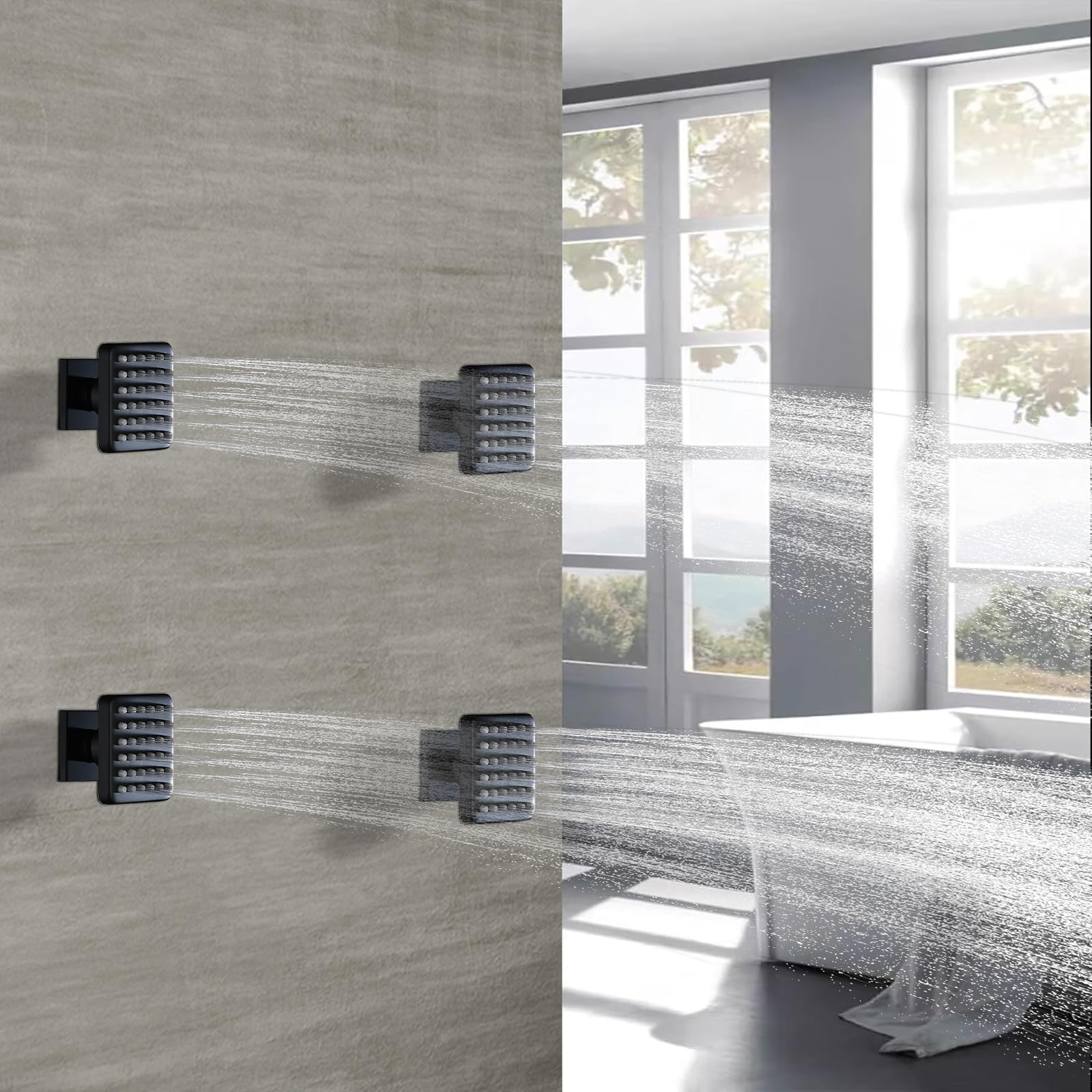 Premium Solid Brass Square Shower Body Spray Jet - High Pressure Wall Mount Massage Shower Head for Bathroom Spa Upgrade - Matte Black Finish - Perfect for Relaxing Muscle Relief & Luxury Shower Experience