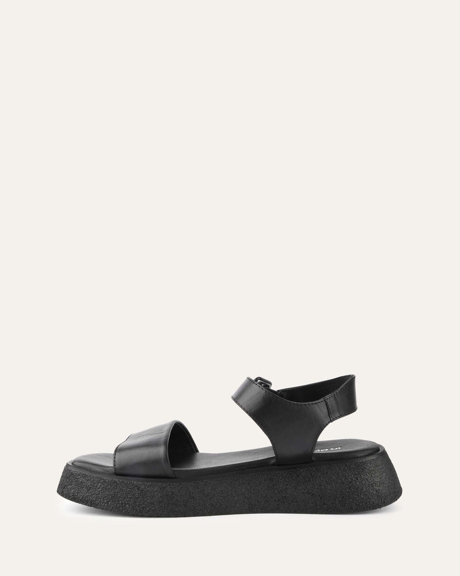 ZURI Women's Flat Sandals - Black Genuine Leather Comfortable Slip-On Sandals for Walking, Beach, Vacation & Casual Outings