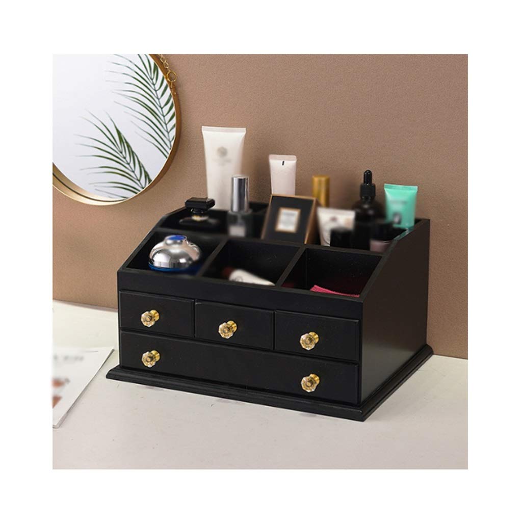 Wooden Cosmetic Organizer & Makeup Storage Box for Bathroom Drawer - Black Beauty Organizer | Perfect for Vanity, Travel & Countertop Organization