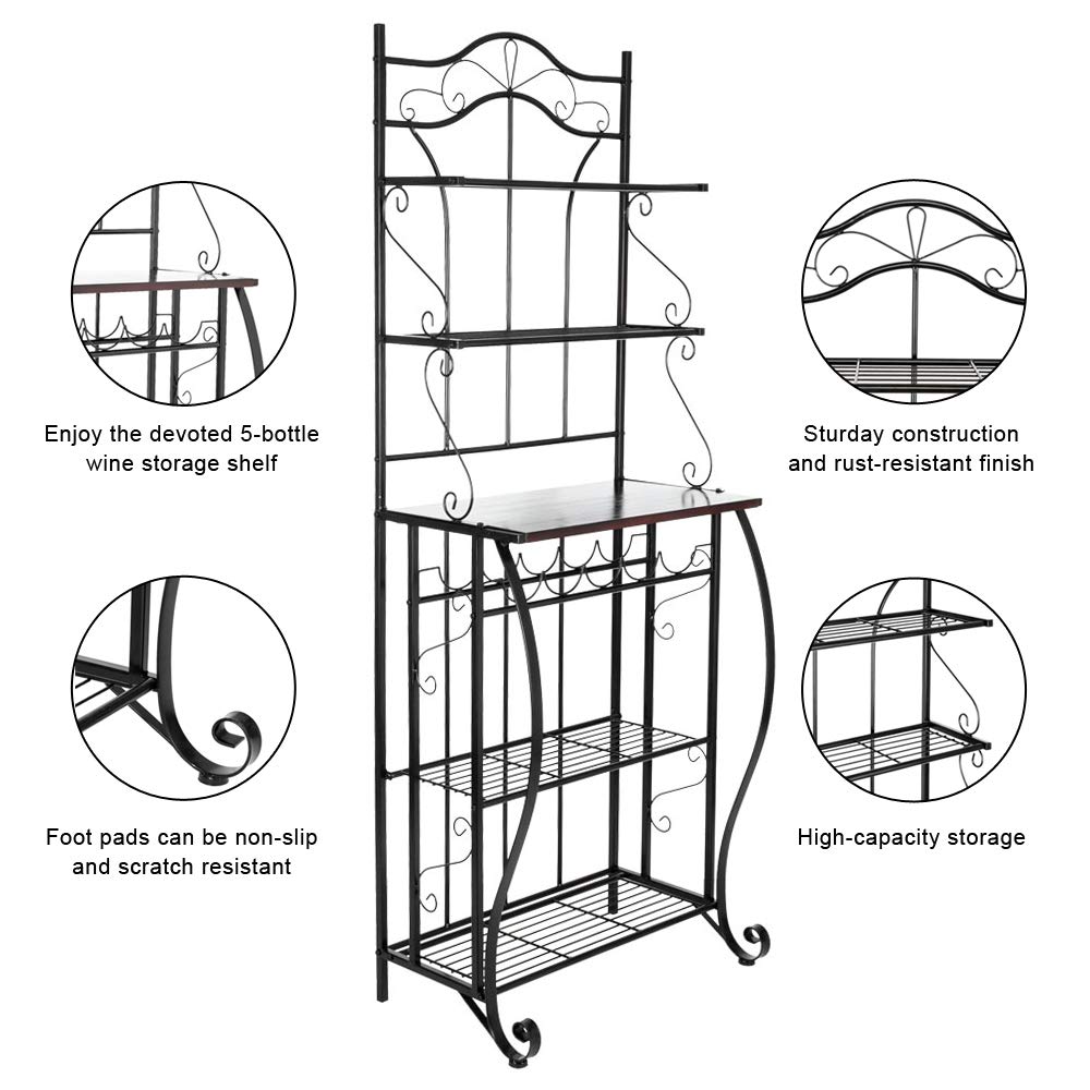 5-Tier Metal Kitchen Storage Shelf - Space-Saving Organizer for Spices, Cookbooks & Baking Supplies | Sturdy Decorative Shelf with Carved Designs | Perfect for Pantry, Countertop & Small Kitchen Organization