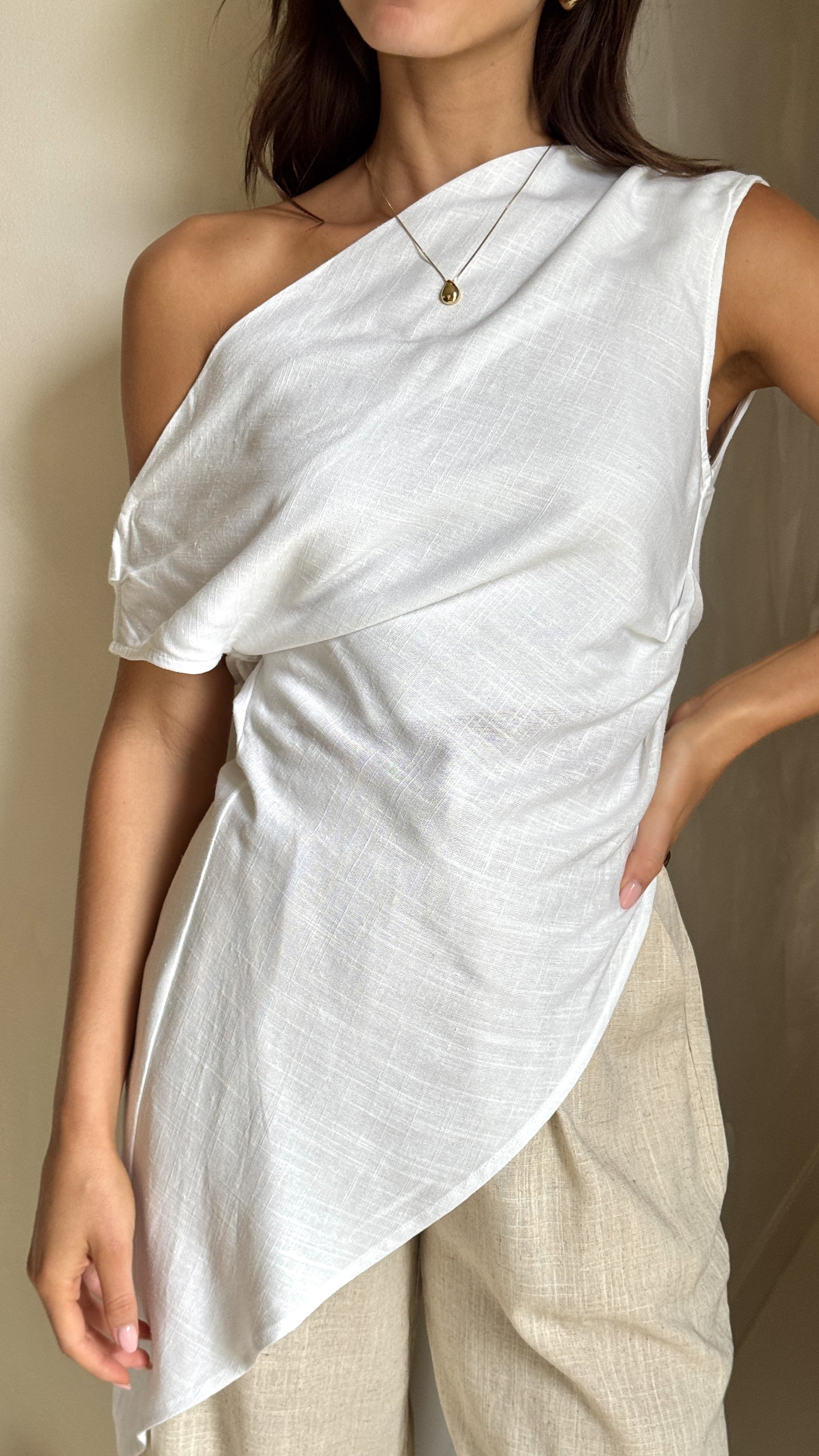 Malena Tunic Top for Women - White Flowy Blouse for Casual Wear, Office & Summer Outfits