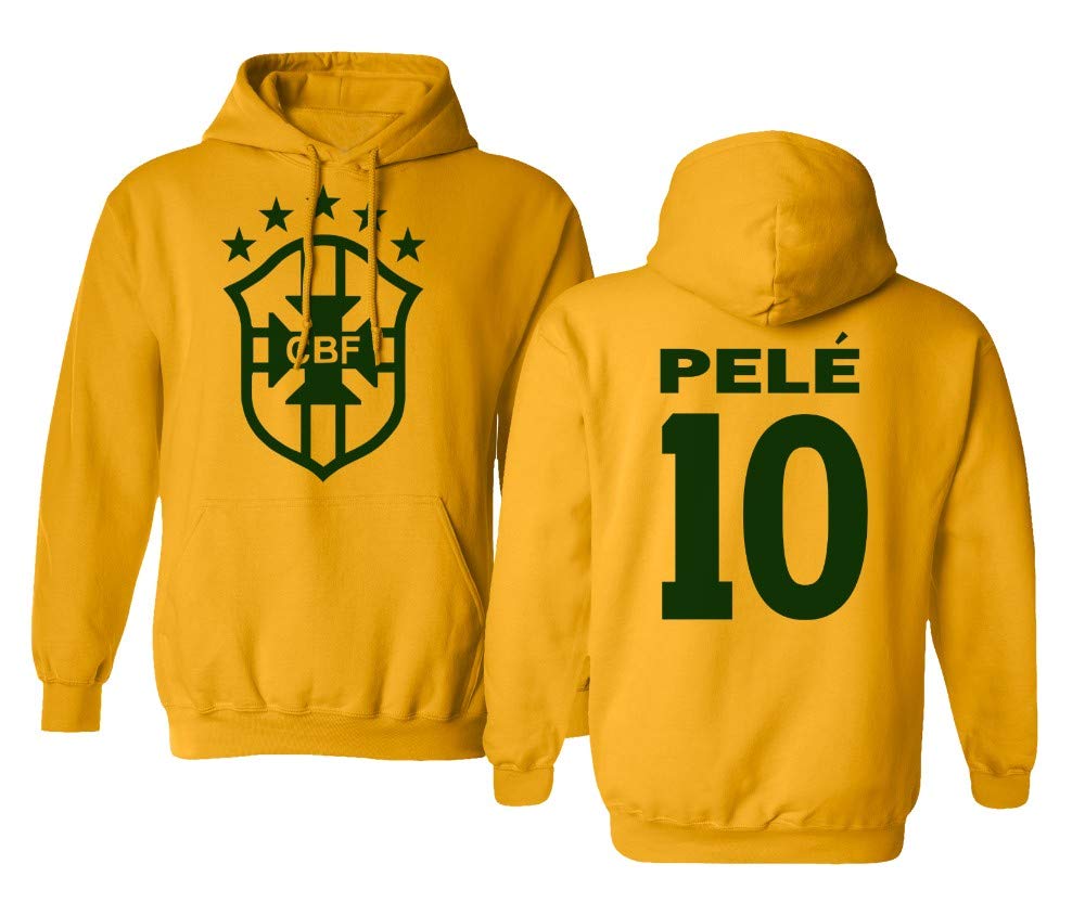 Pele #10 Soccer Jersey Hoodie for Boys & Girls – Youth Small Gold Pullover – Official Style Football Sweatshirt for Kids – Perfect for Games, Training & Fan Support