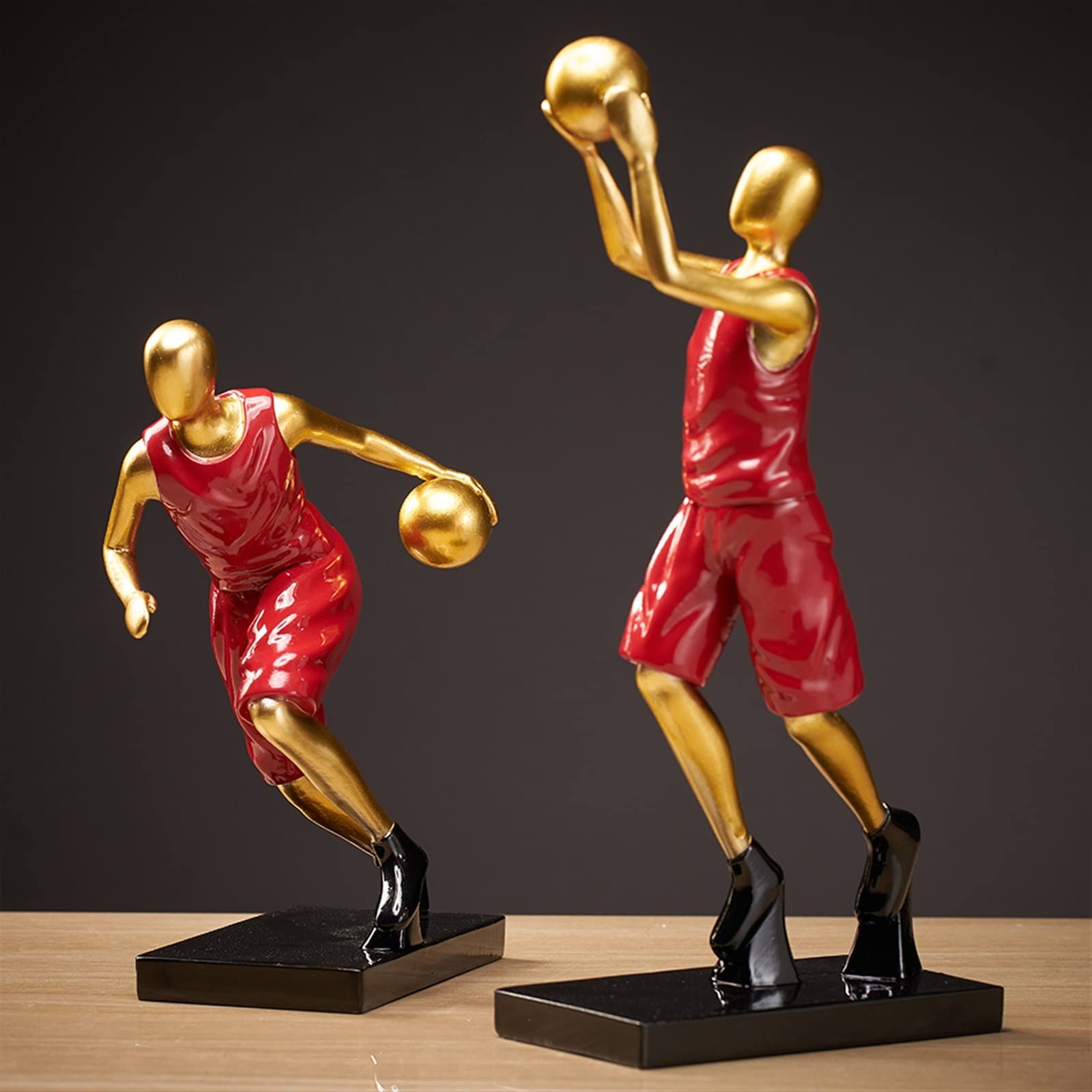 Resin Basketball Player Statue - Modern Home & Desk Decor for Basketball Lovers (Red) - Perfect Gift for Sports Fans