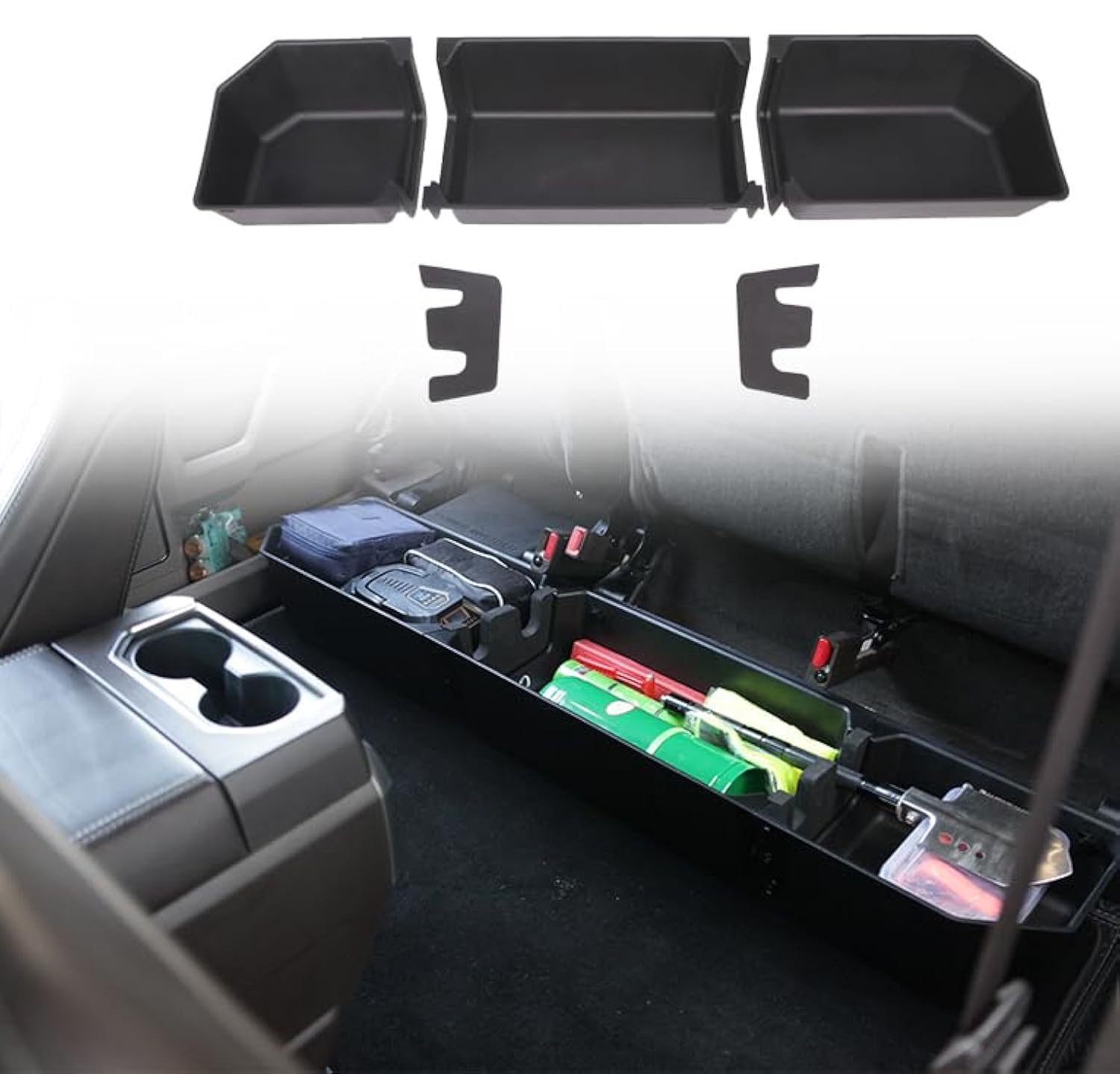 2015-2024 Ford F150 SuperCrew & Crew Cab Under Seat Storage Organizer Box with Dividers - Truck Rear Seat Storage Solution for Tools, Gear & Car Accessories | Perfect for Road Trips & Work Essentials