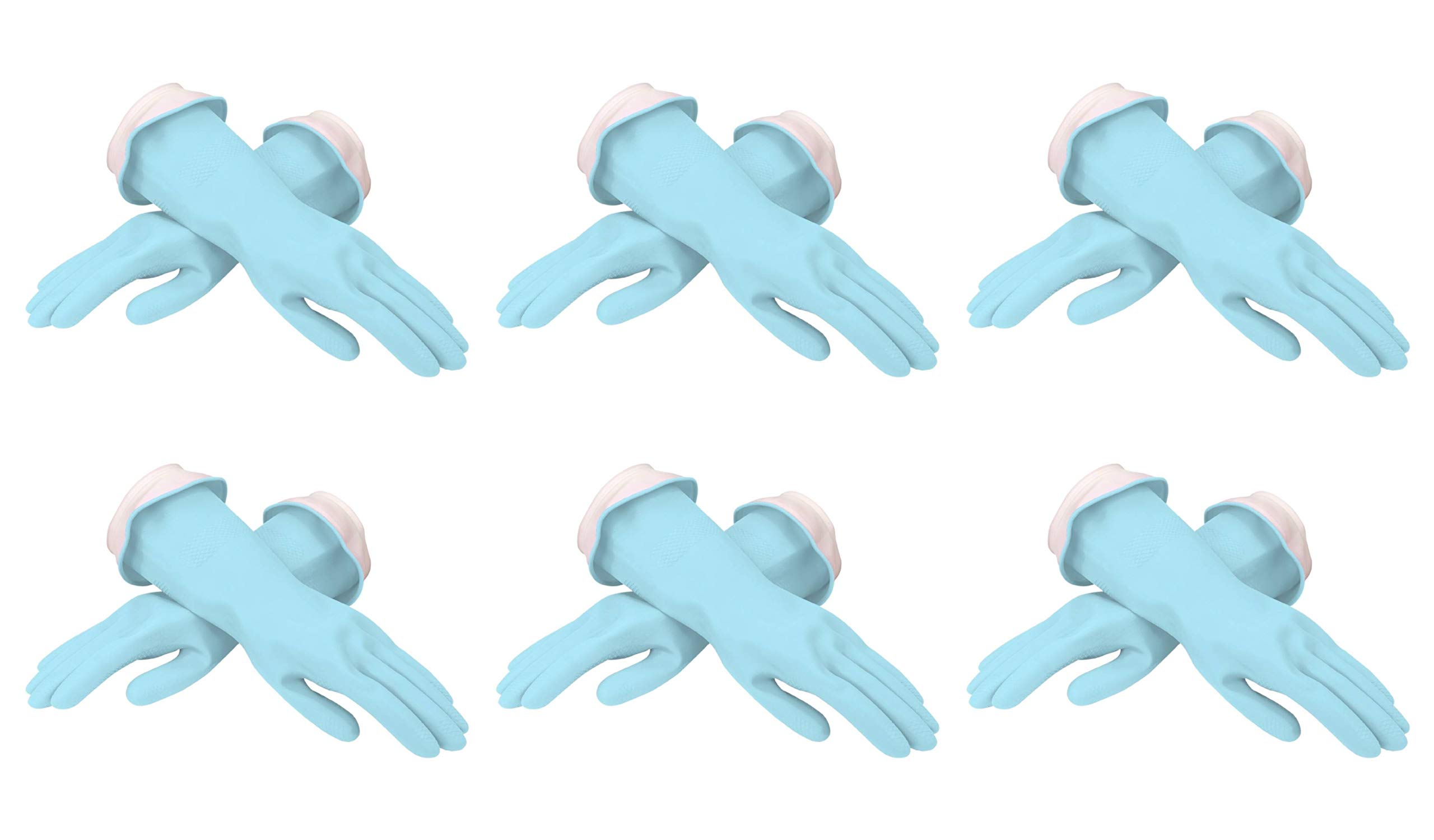 Casabella Premium Waterblock Cleaning Gloves - 6 Pairs (12 Gloves) - Small Size - Durable Rubber Dishwashing Gloves for Kitchen Cleaning, Dish Washing & Household Chores - Blue