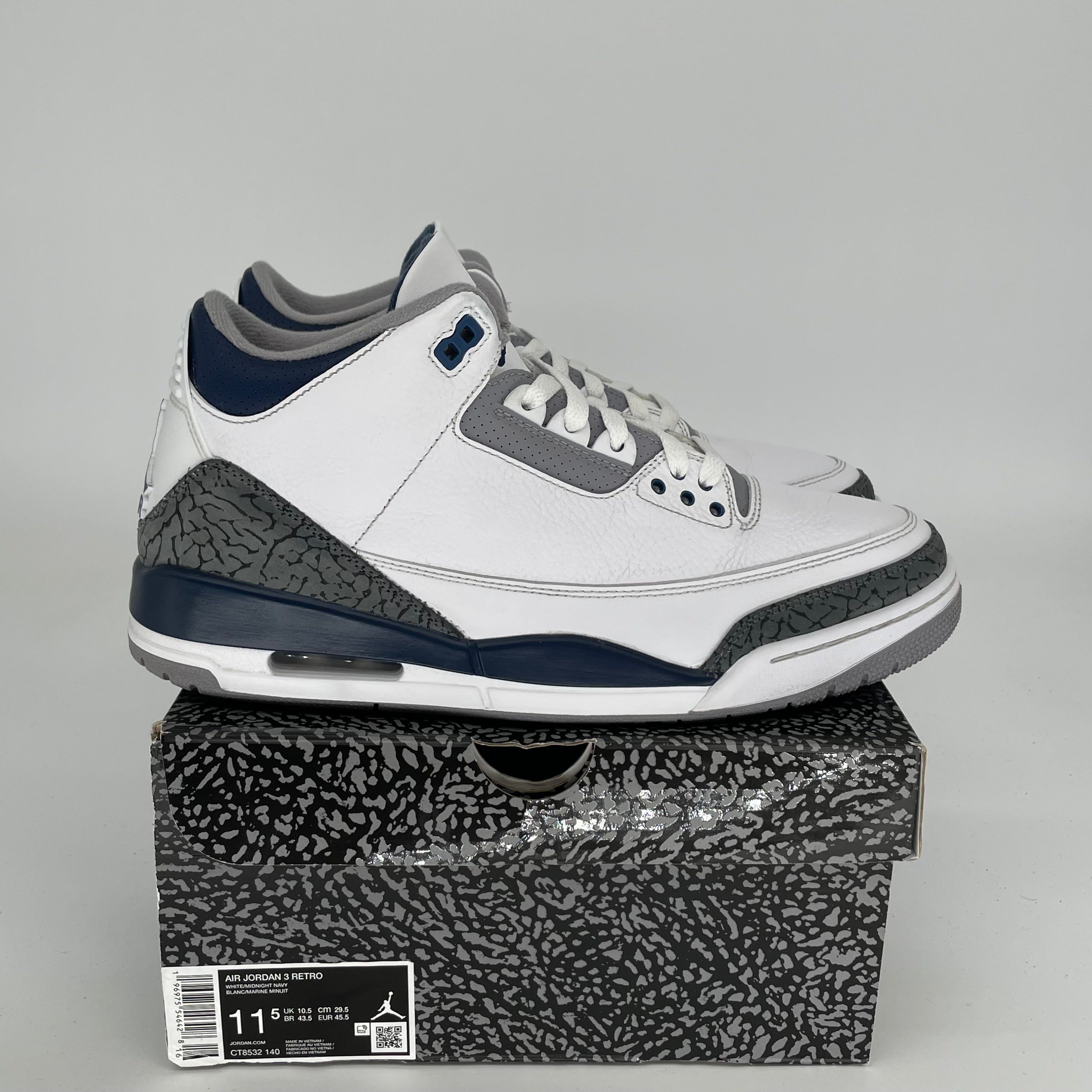 AIR JORDAN 3 MIDNIGHT NAVY Men's Basketball Shoes Size 11.5 (CT8532-140) - Retro Sneakers for Streetwear & Casual Outfits