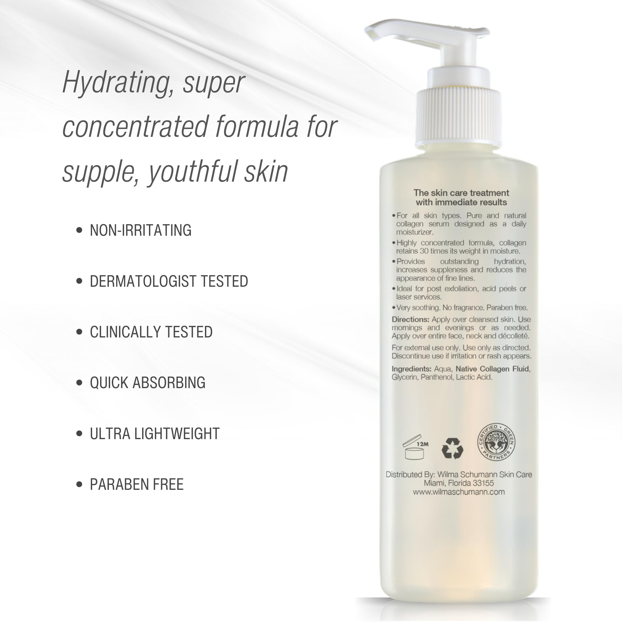 Collagen Hydrating Serum for Face - 8 oz Natural Anti-Aging Facial Serum with Hyaluronic Acid | Day & Night Moisturizing Treatment for Dry Skin, Wrinkles & Fine Lines