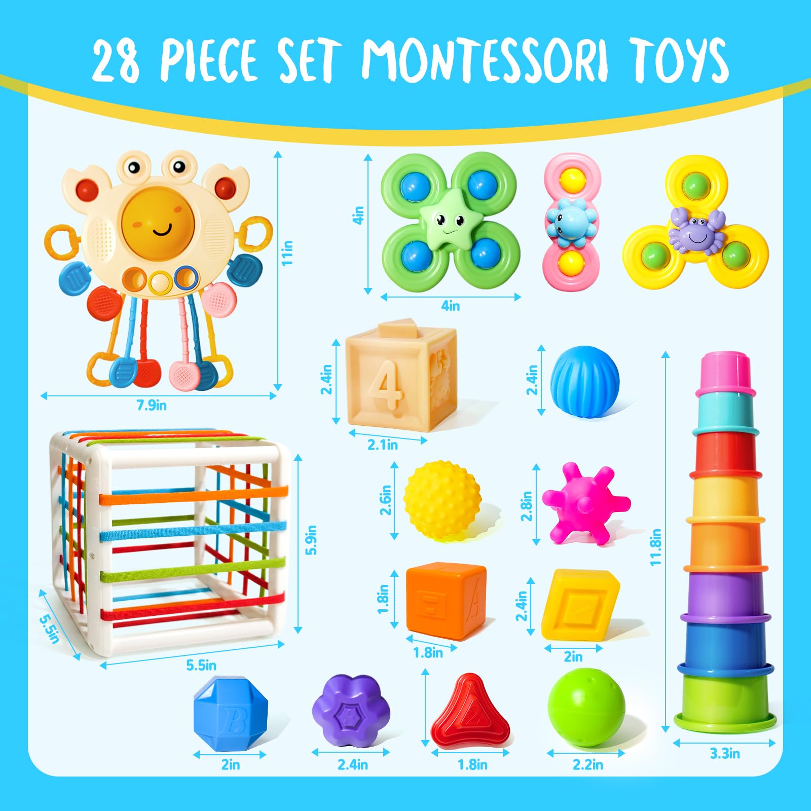 Montessori Toys for Babies 0-12 Months - 6-in-1 Sensory Stacking Blocks for Infant Development - Educational Learning Toys Gift for 1-3 Year Old Boys & Girls - Perfect for Daycare, Toddler Playtime & Early Childhood Education