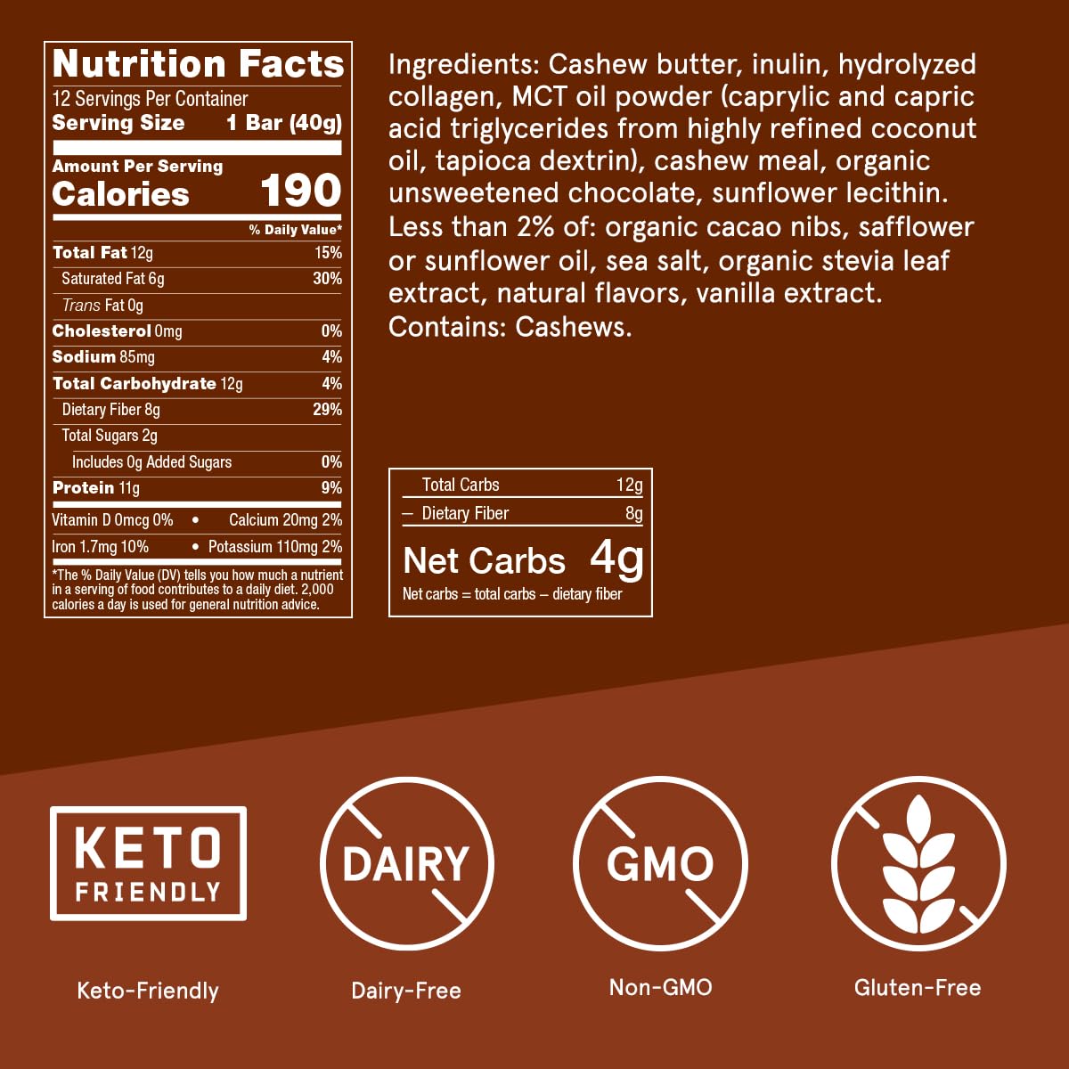 Keto-Friendly Bulletproof Chocolate Chip Cookie Dough Collagen Protein Bars - Pack of 12 | Grass-Fed Collagen, MCT Oil, No Added Sugar | Perfect for Post-Workout Recovery & Low-Carb Snacking