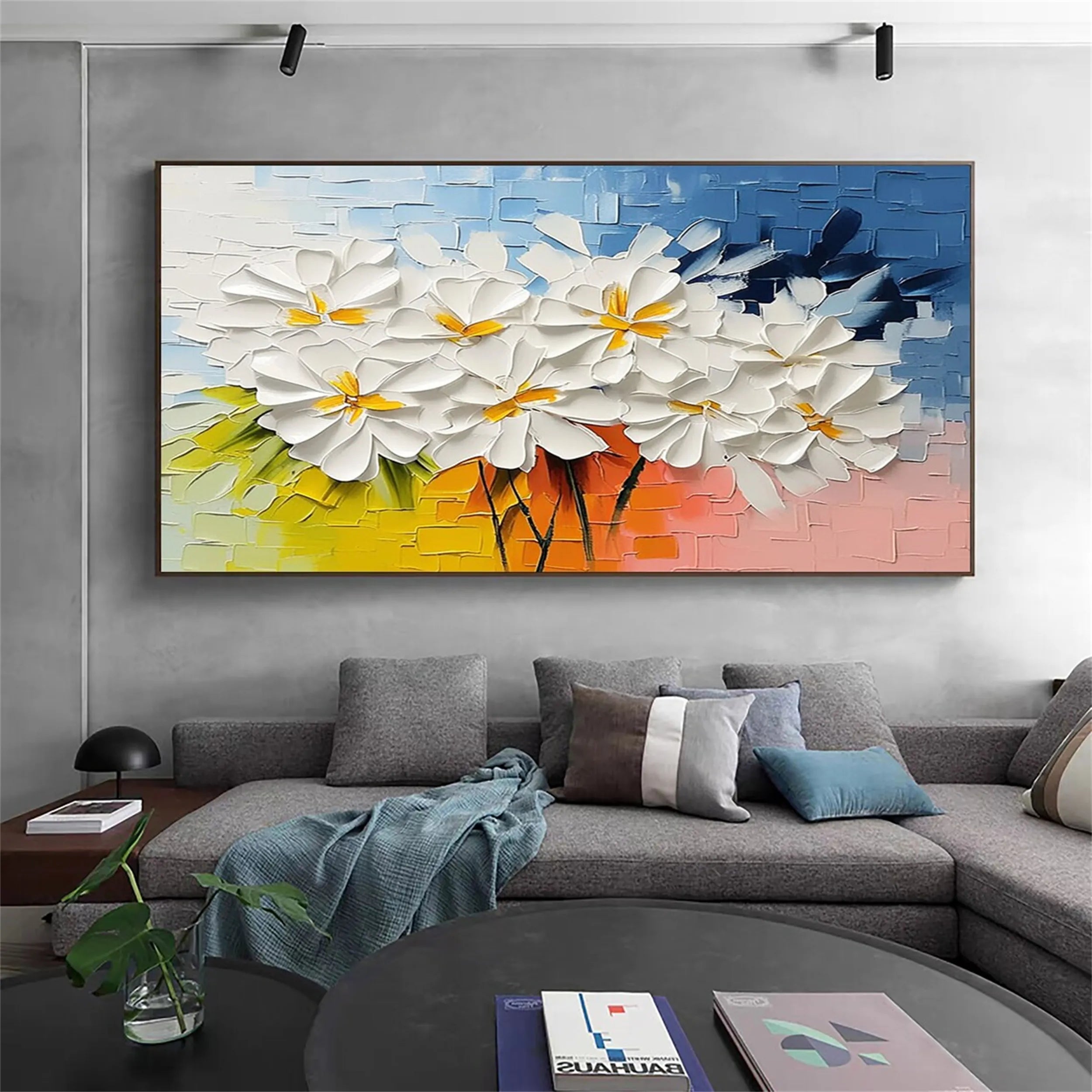 Beautiful Flower and Tree Painting Wall Art - Handmade Canvas Print for Home Decor, Living Room, Bedroom, Office (Style #FT046)