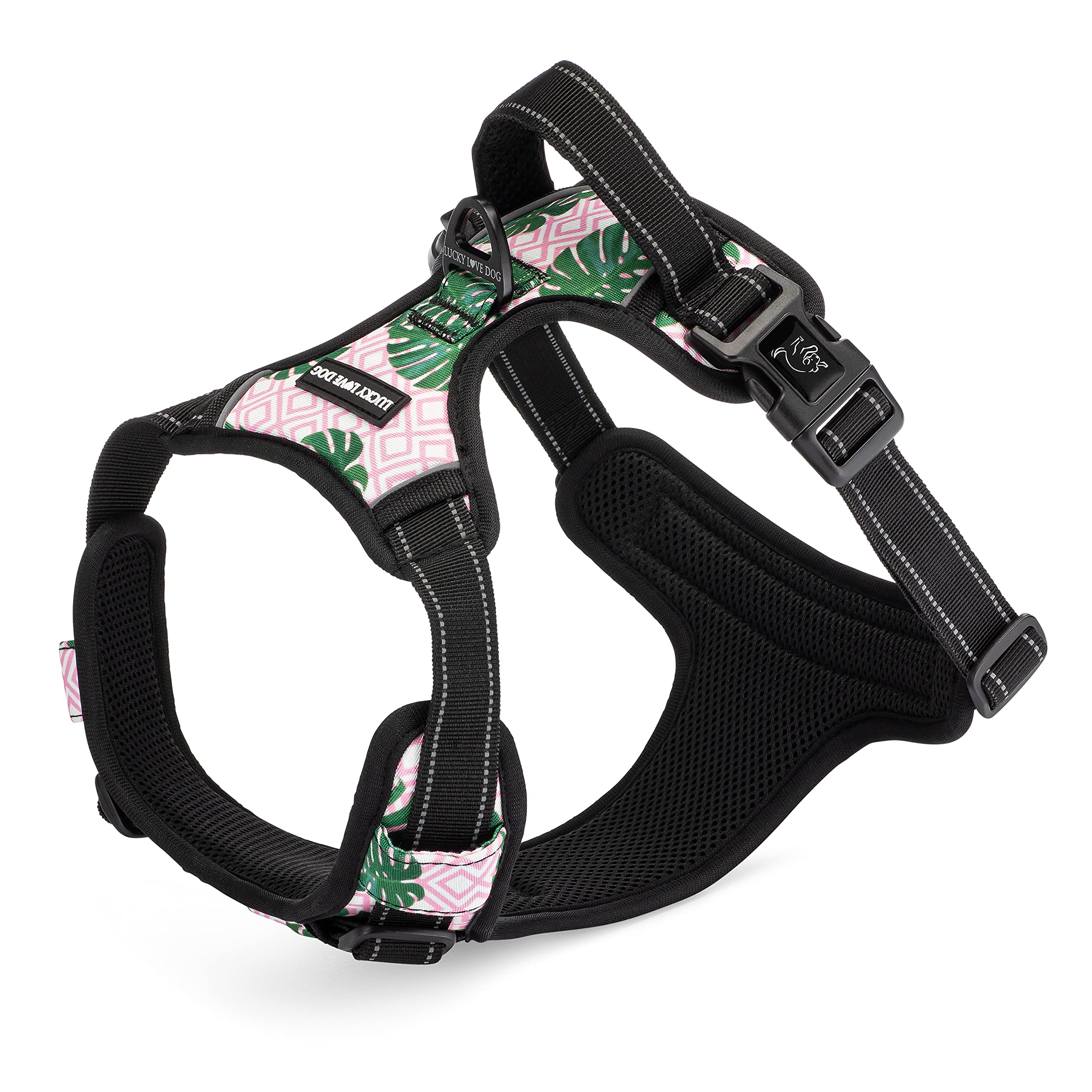 **Lucky Love Dog Harness - Adjustable No-Pull Vivid Pink Tropical Pet Harness for Small Dogs, Easy Walk & Comfortable Fit (Small, Laguna Harness) - Perfect for Daily Walks, Beach Trips & Outdoor Adventures**