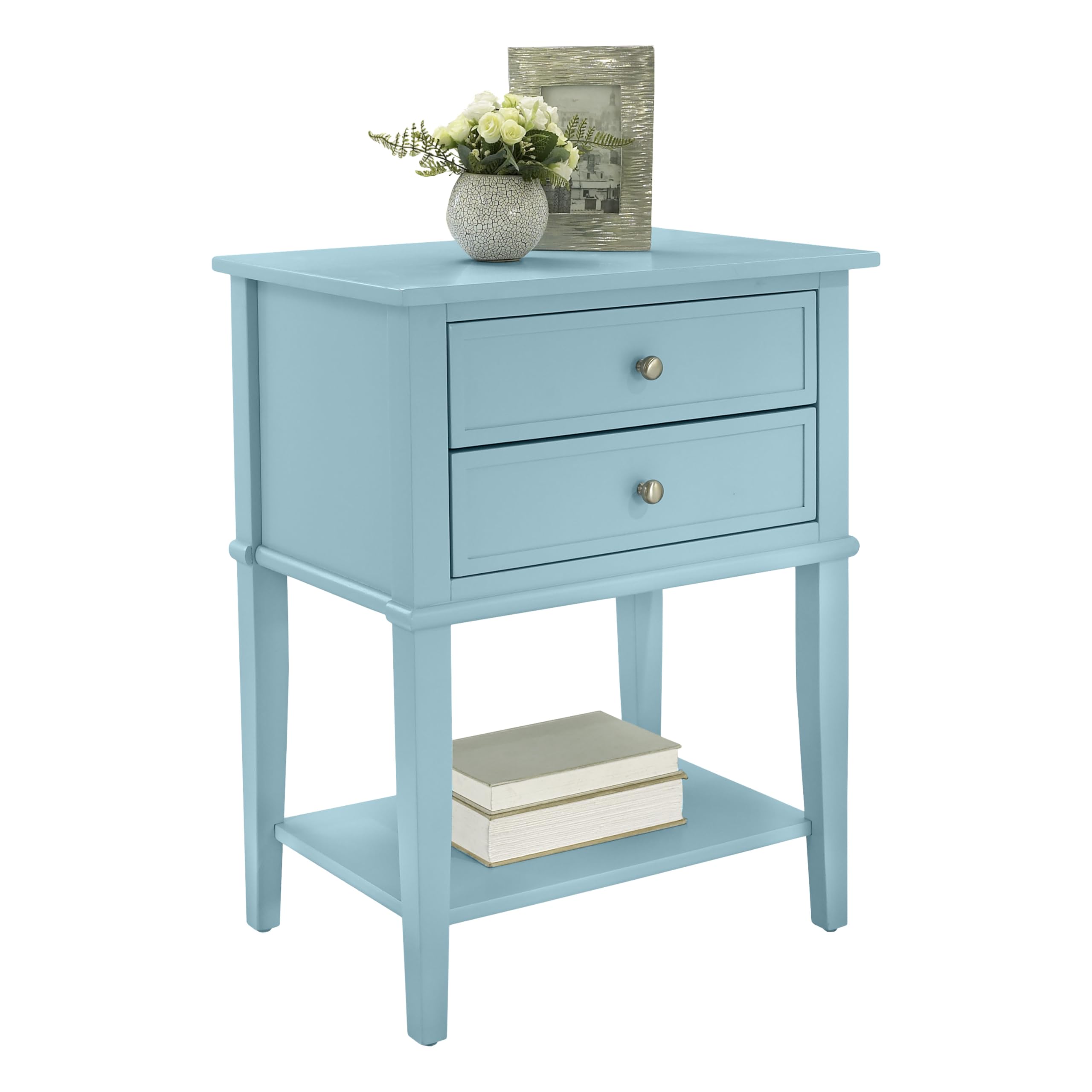 Ameriwood Home Franklin Accent Table with 2 Drawers, Blue - Stylish End Table for Living Room, Bedroom, or Office - Perfect for Storage & Decor