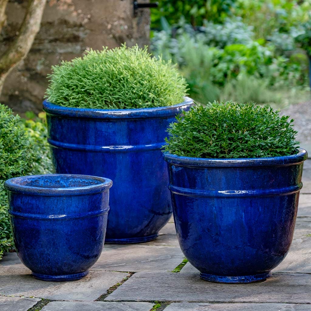 Campania International Origo Planter Set of 3 - Riviera Blue Ceramic Flower Pots for Indoor & Outdoor Plants, Home & Garden Decor, Patio, Balcony, Office Desk Decorations