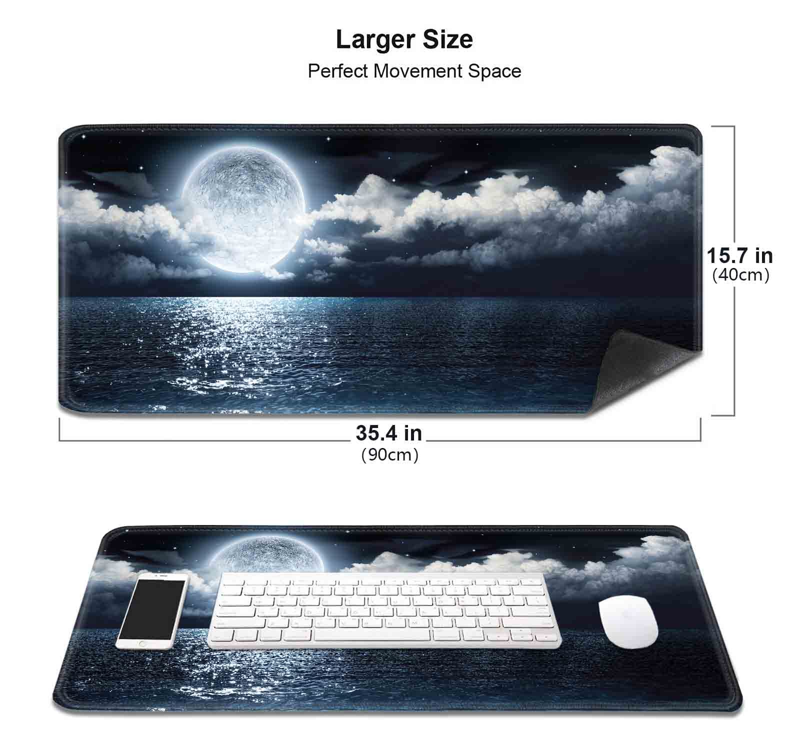 Full Moon on Sea Large Mouse Pad - XXL Non-Slip Rubber Base Gaming Mousepad with Stunning Scenery Design | Perfect for Office, Gaming & Full Desk Workstations
