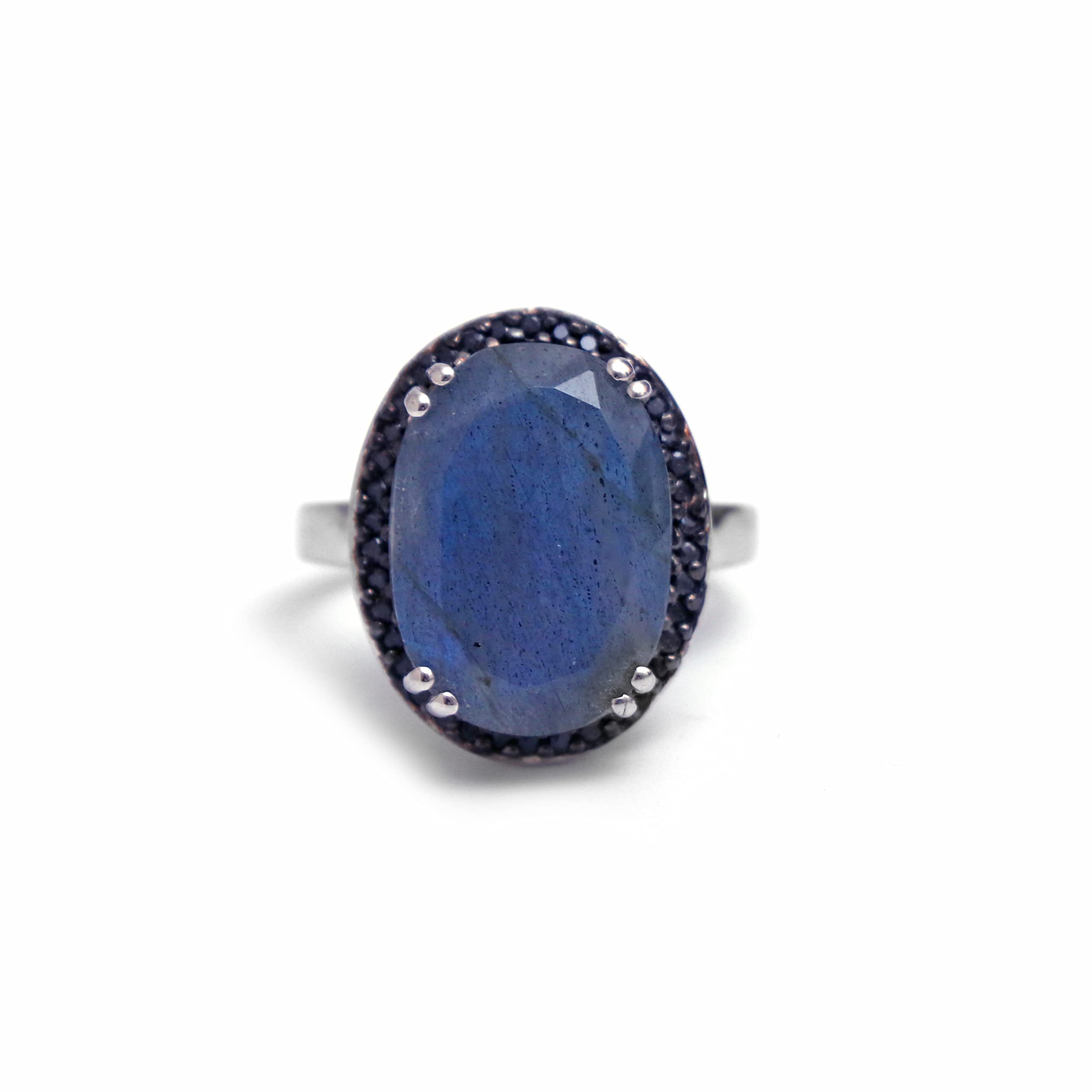 Natural Blue Labradorite & Black Spinel 925 Sterling Silver Ring for Women - Boho Chic Gemstone Jewelry, Elegant Designer Ring for Her - Perfect for Everyday Wear, Parties & Special Occasions