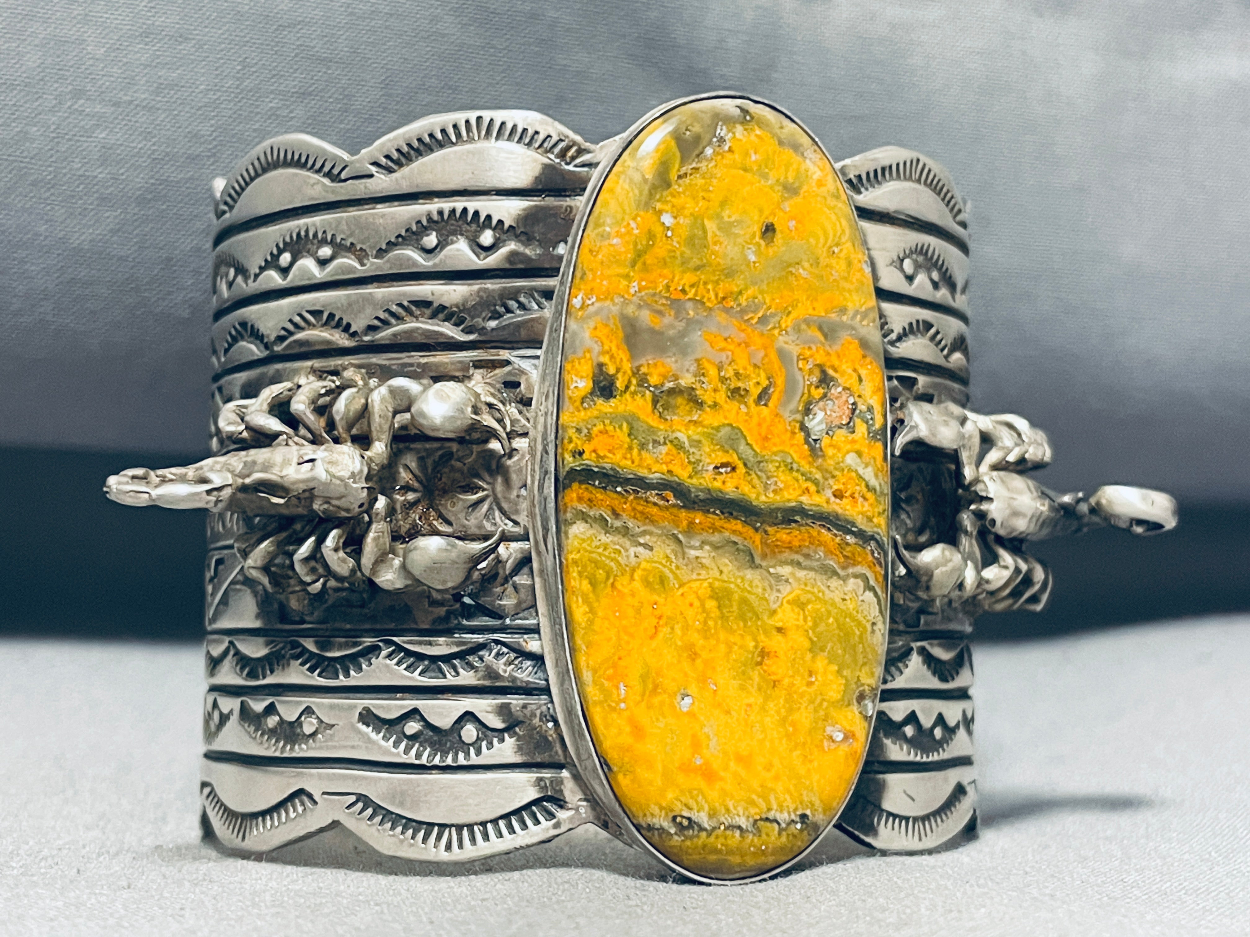 147 Grams Authentic Native American Navajo Honeybee Sterling Silver Bracelet with 2 Scorpions - Handcrafted Jewelry for Boho, Festival & Tribal Fashion