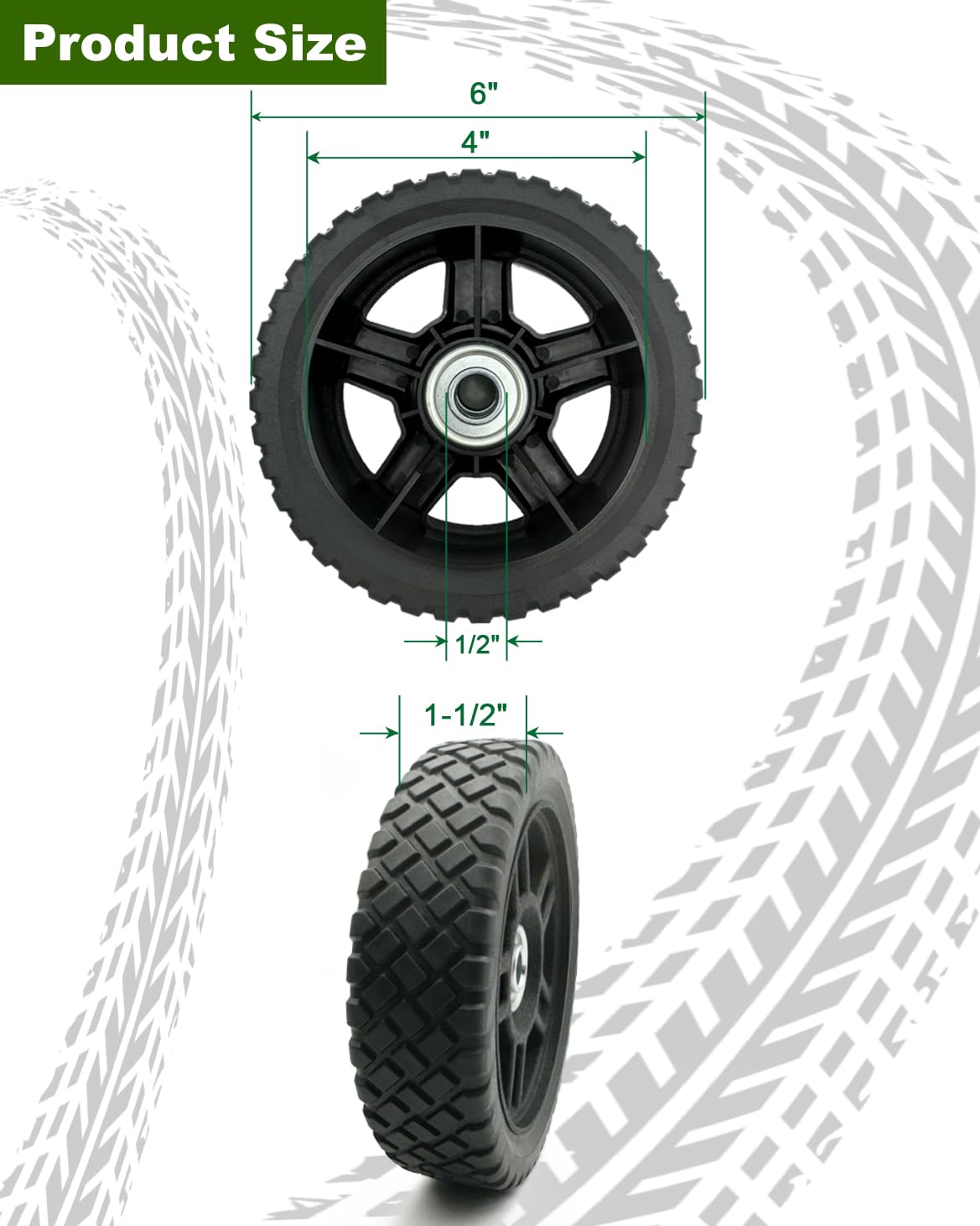 6 Inch Lawn Mower Wheels Kit with Bolts & Nuts - Set of 2 Heavy Duty Plastic Replacement Wheels Compatible with Craftsman, Generac, Garden Tiller & Most Standard Push Mowers - Perfect for Lawn Maintenance & Yard Equipment Repair