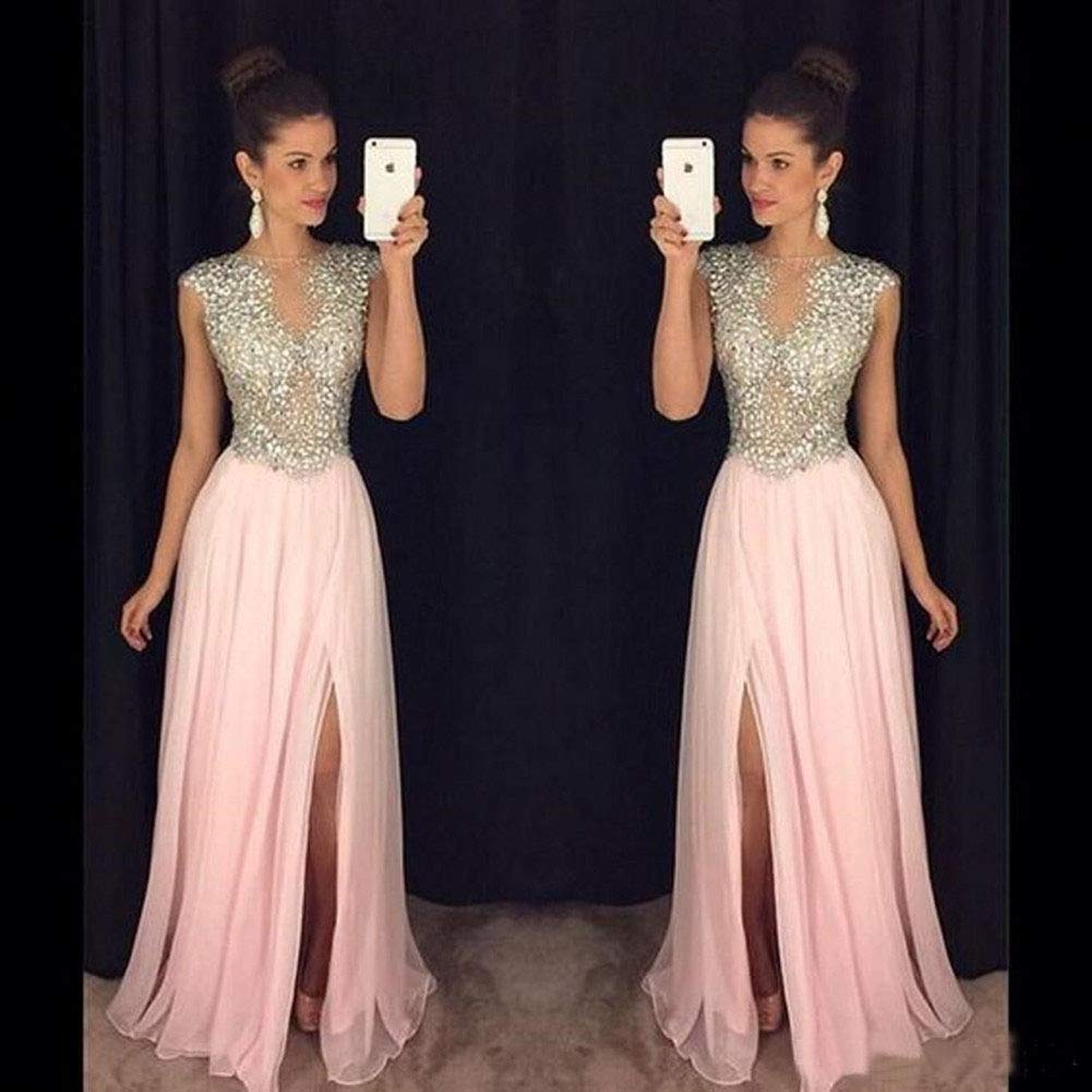 Emanni Women's Black Chiffon Prom Dress with High Slit - Elegant Long Evening Gown for Formal Events, Homecoming, Pageants & Special Occasions