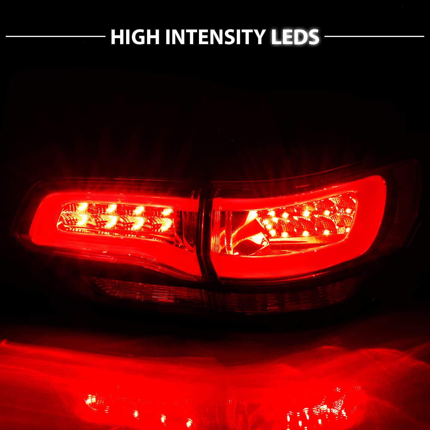 AmeriLite Red/Clear/Black LED Tail Lights with Brake Turn Signals - Compatible with 2014-2017 Jeep Grand Cherokee (4-Piece Set for Both Driver & Passenger Sides) - Upgrade Your Vehicle's Style and Visibility for Night Driving and Off-Road Adventures