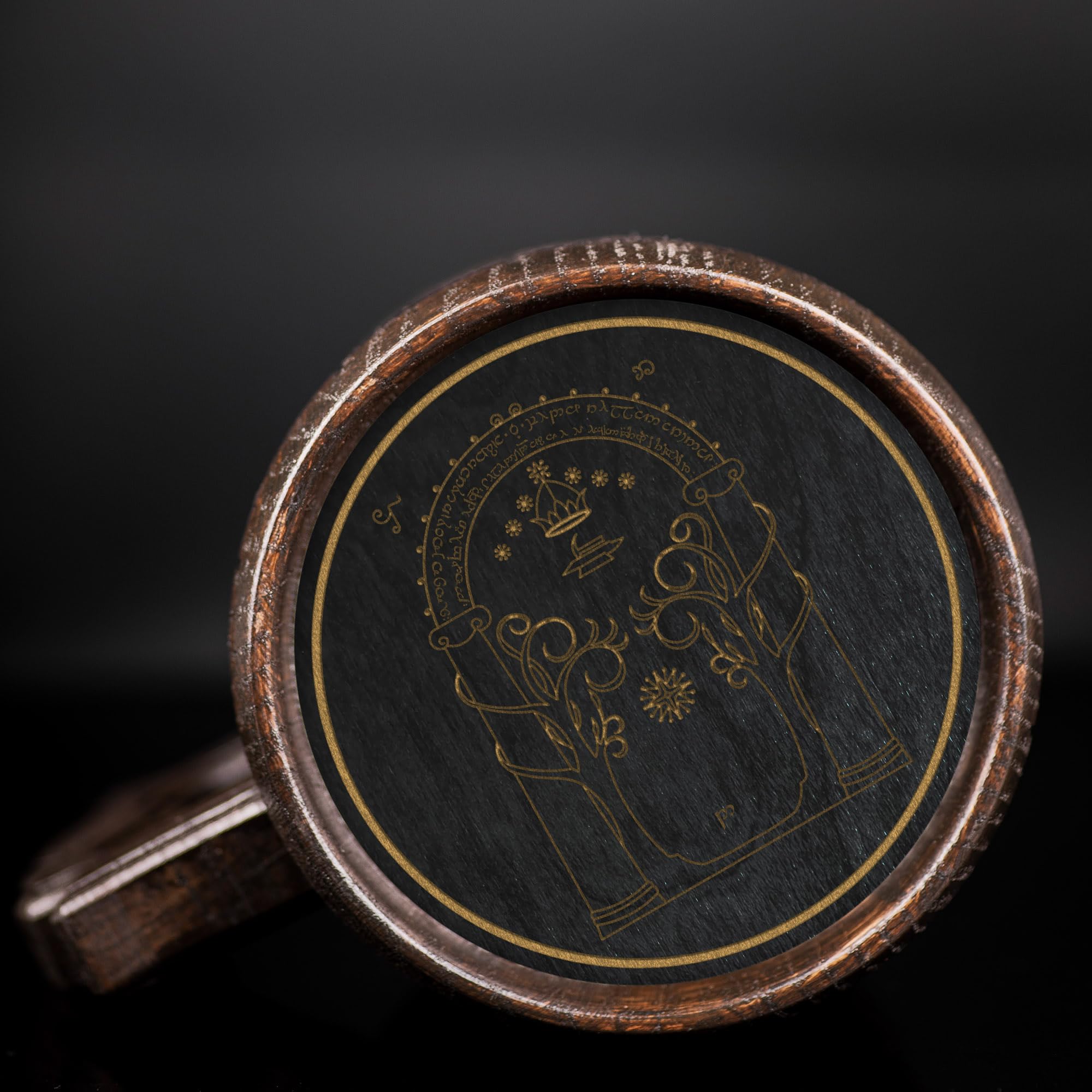 The Lord of the Rings Doors of Durin Custom Beer Stein - Personalized Wooden Tankard Mug for Men, Gamer Gifts, Anniversary & Birthday Present for Him, Dad, Father - Perfect for Weddings, Geek Culture & Fantasy Beer Drinking Scenes