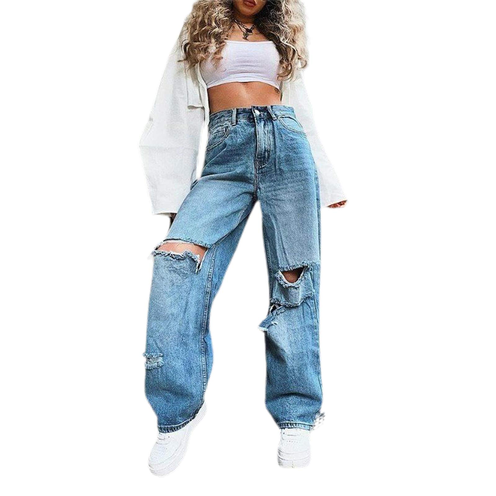 Vintage High Waist Ripped Mom Jeans for Women - Korean Style Wide Leg Denim Pants | Perfect for Casual Outfits, Streetwear & Retro Fashion Looks