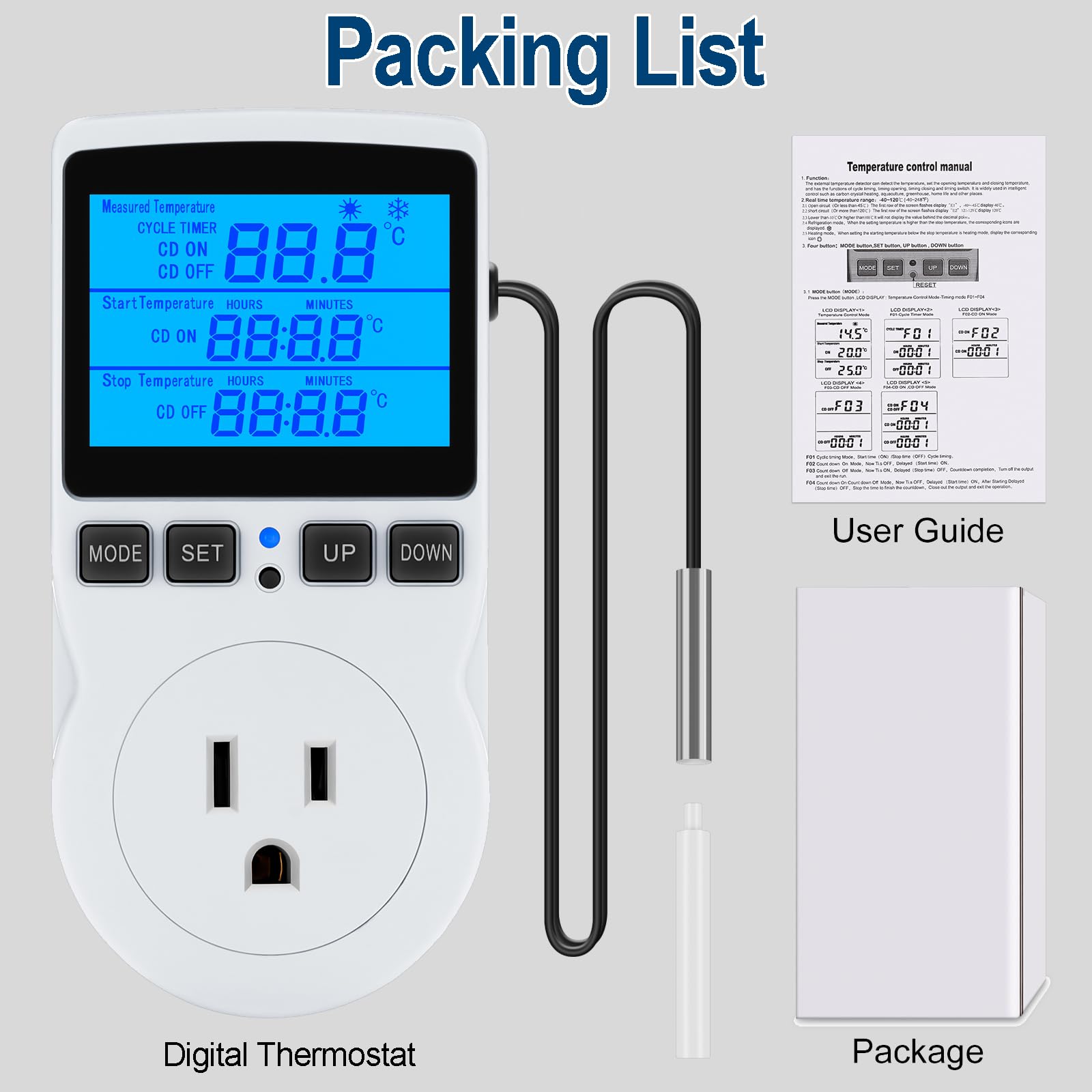 Digital Temperature Controller with Countdown Timer - Smart Thermostat for Reptile Tanks, Aquariums, Greenhouses & Terrariums - Day/Night Mode, LCD Backlight, Heating & Cooling Function - Perfect for Reptile Habitats, Fish Tanks & Plant Growth