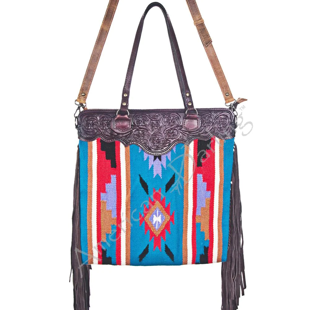 American Darling Aztec Blanket with Fringe - Stylish Boho Throw & Beach Bag for Picnics, Festivals, and Home Decor