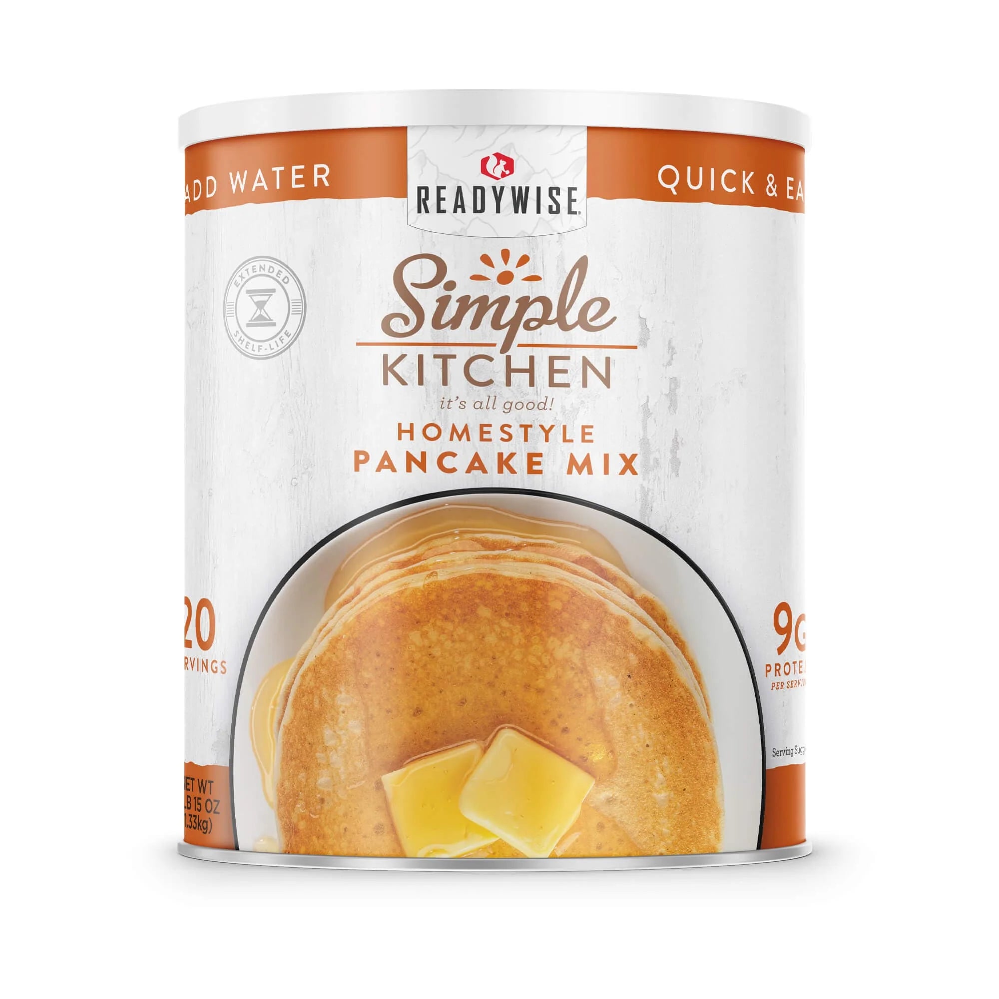 ReadyWise Simple Kitchen Pancake Mix - 20 Servings in Resealable Can | Easy Breakfast Solution for Camping, Emergency Food Storage & Quick Family Meals