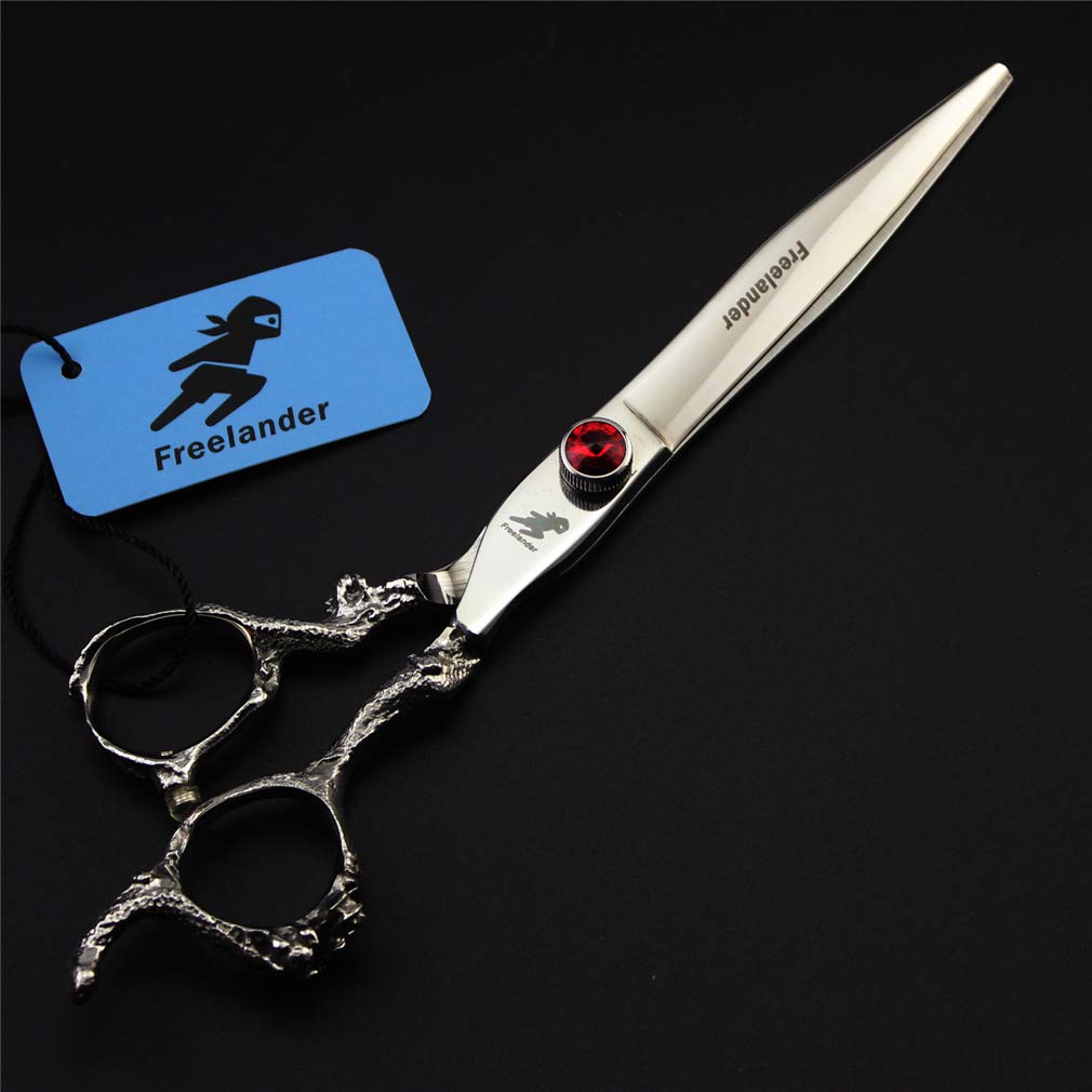 Premium Dragon Pattern Pet Grooming Scissors Set - 3 Piece Stainless Steel Kit (7 Inch Straight, Thinning & Curved Scissors) for Professional Cat & Dog Grooming - Perfect for Home Pet Care & Salon Use