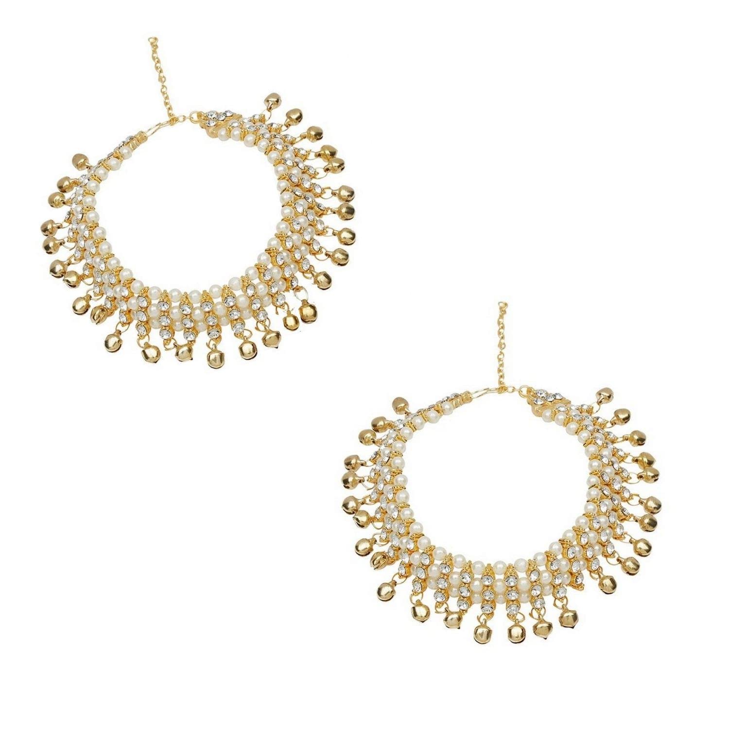 Elegant Indian Bridal Ghungroo Anklets for Women - Faux Pearl Crystal Bell Ankle Bracelets Set - Perfect for Bollywood Dance, Wedding & Festive Occasions